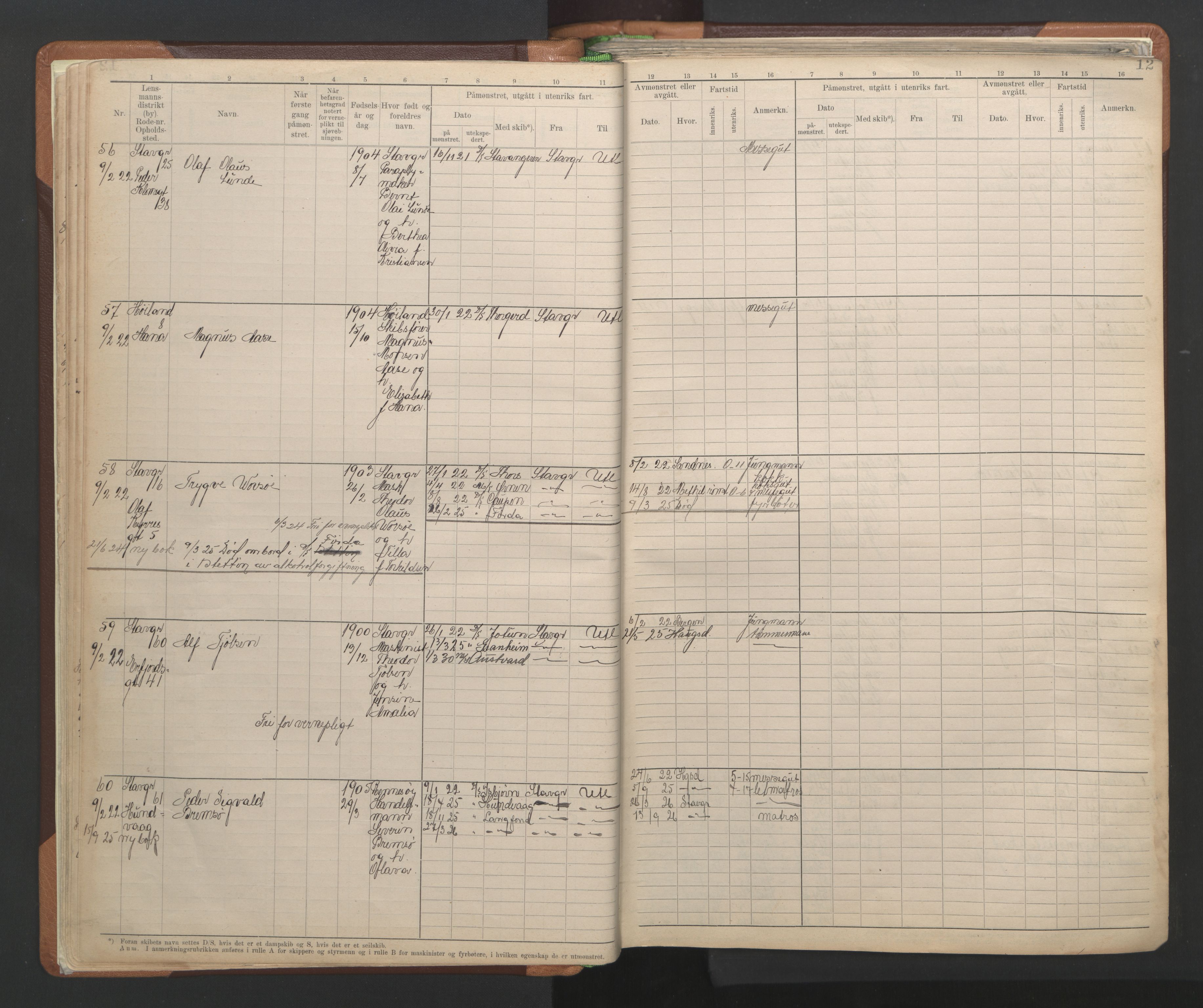 Stavanger sjømannskontor, AV/SAST-A-102006/F/Fb/Fbb/L0013: Sjøfartshovedrulle A, patentnr. 1-1495 (del 1), 1921-1933, p. 16