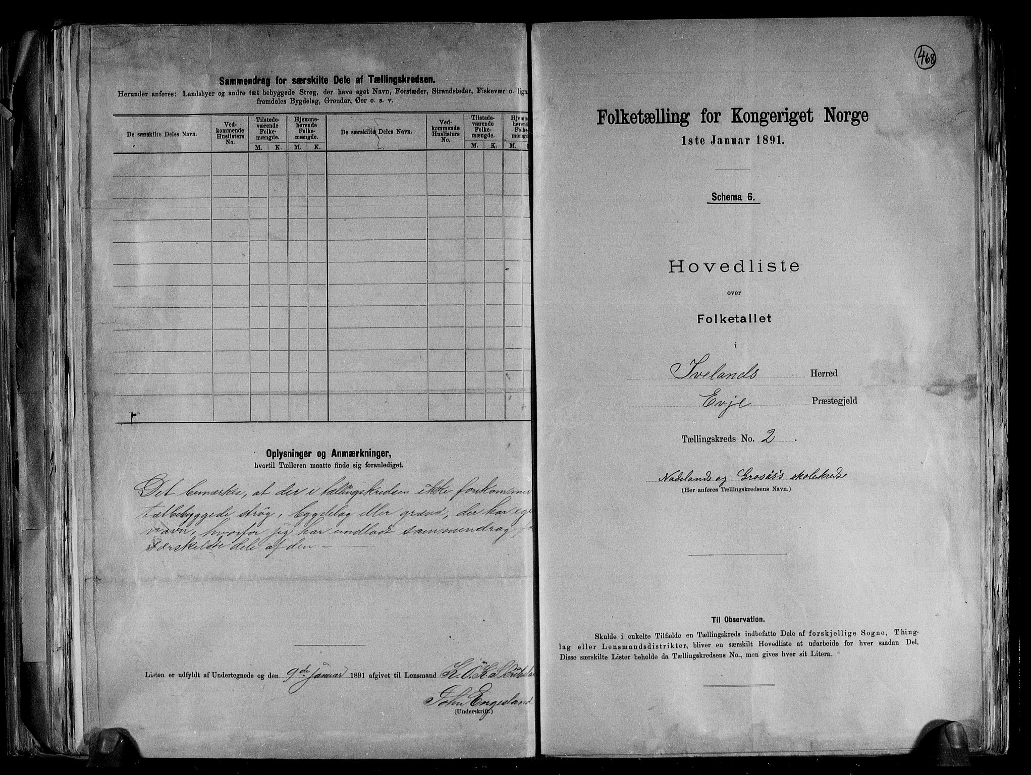 RA, 1891 census for 0935 Iveland, 1891, p. 6