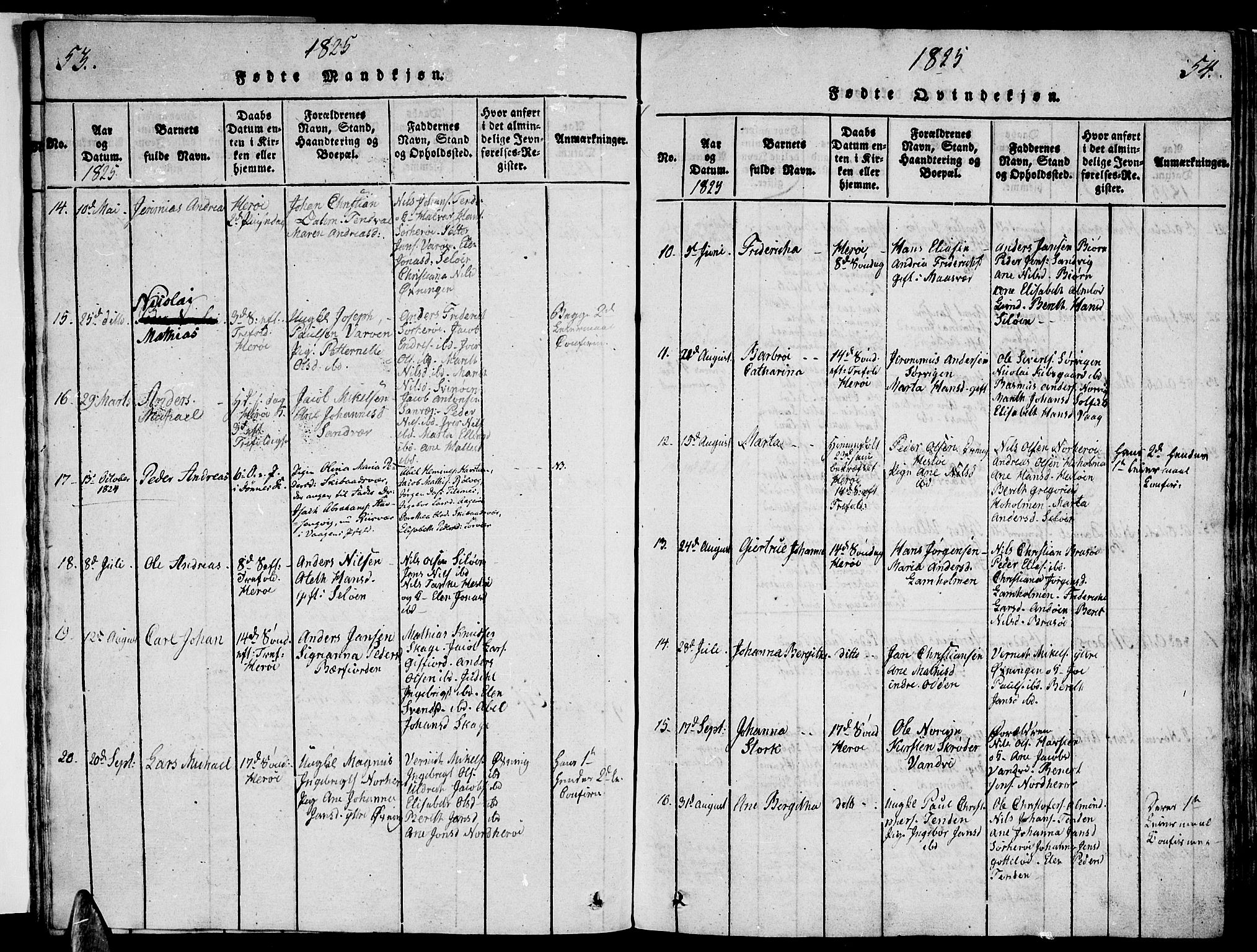 Ministerialprotokoller, klokkerbøker og fødselsregistre - Nordland, SAT/A-1459/834/L0510: Parish register (copy) no. 834C01, 1820-1847, p. 53-54