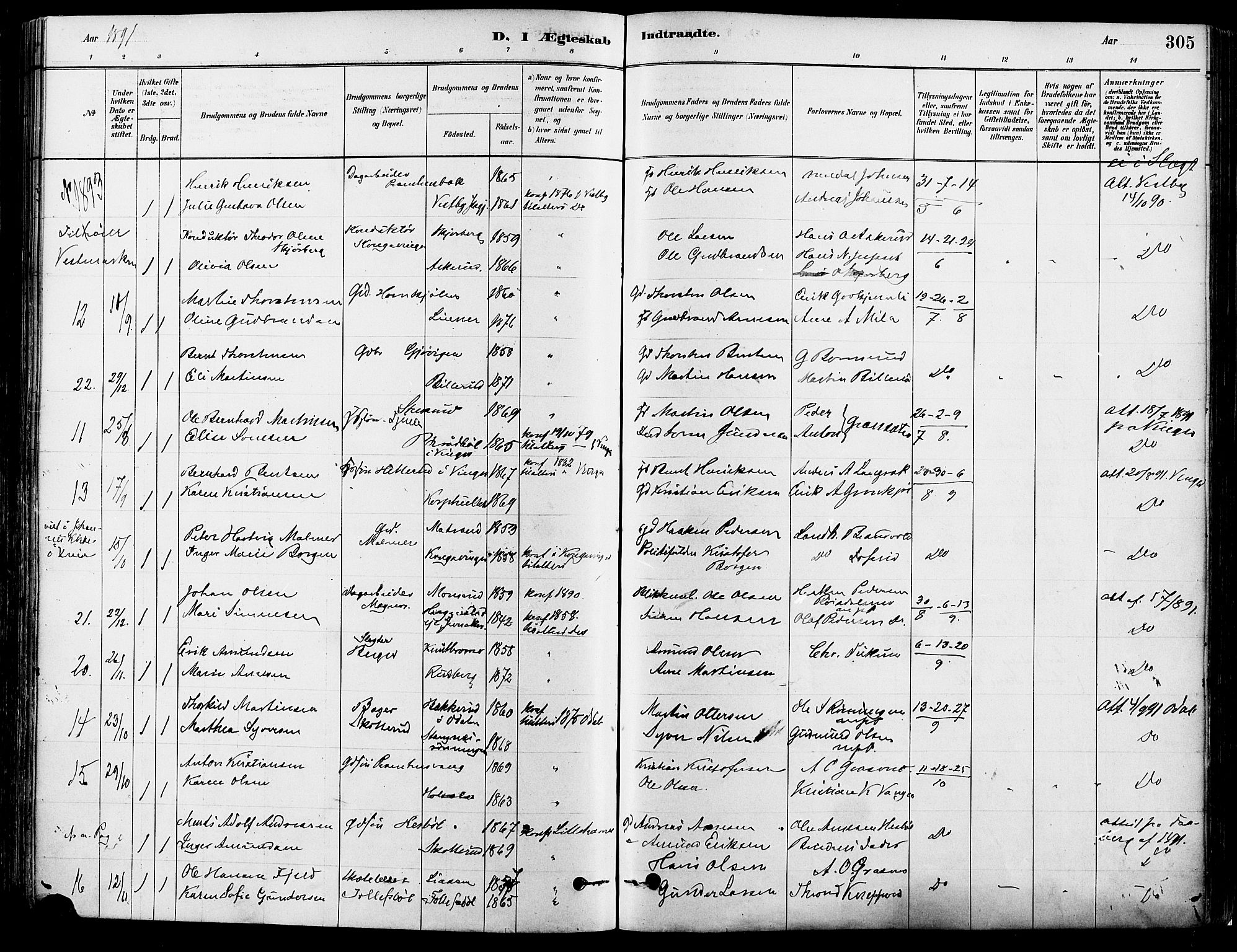 Eidskog prestekontor, AV/SAH-PREST-026/H/Ha/Haa/L0003: Parish register (official) no. 3, 1879-1892, p. 305