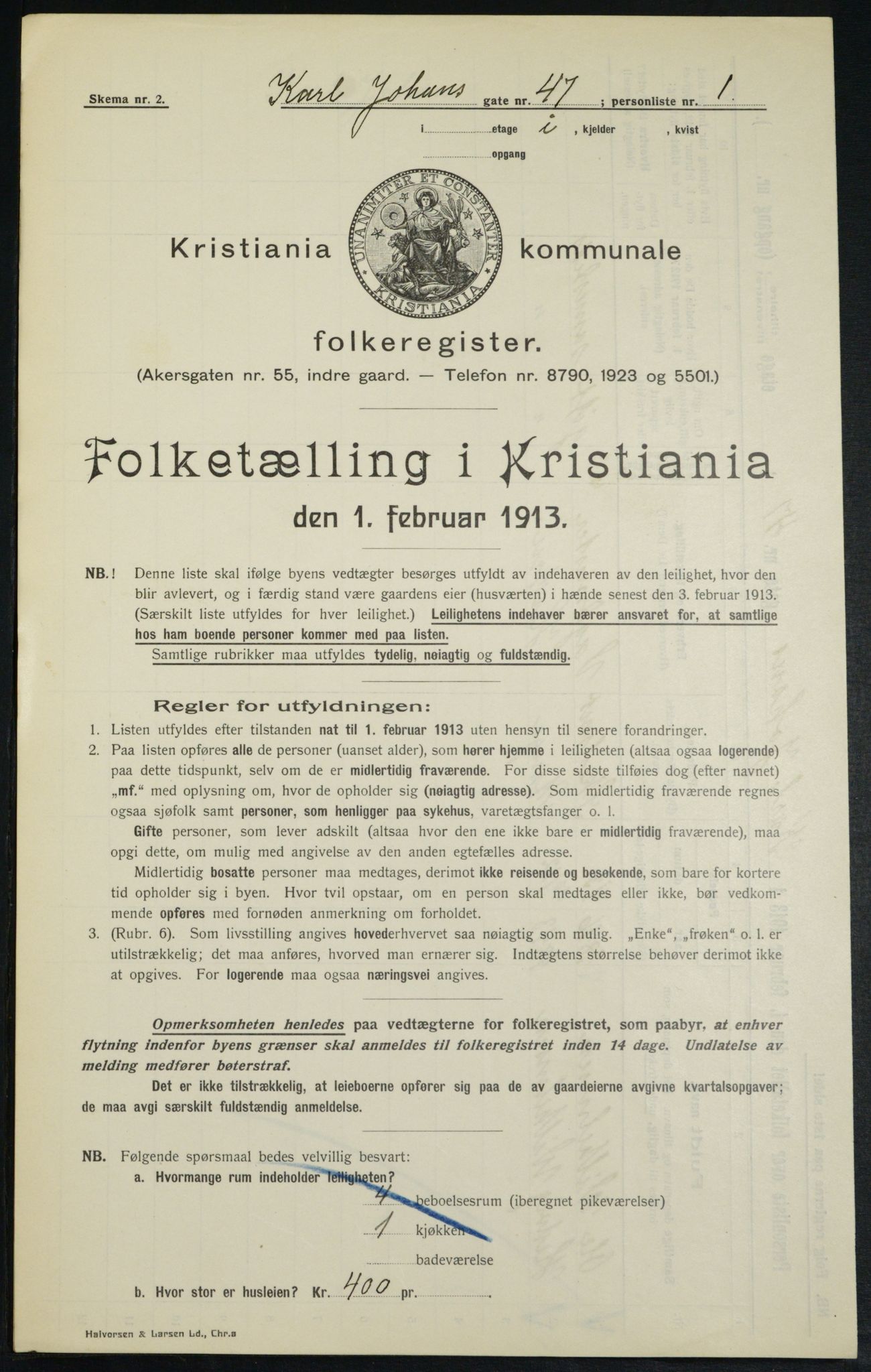 OBA, Municipal Census 1913 for Kristiania, 1913, p. 48669