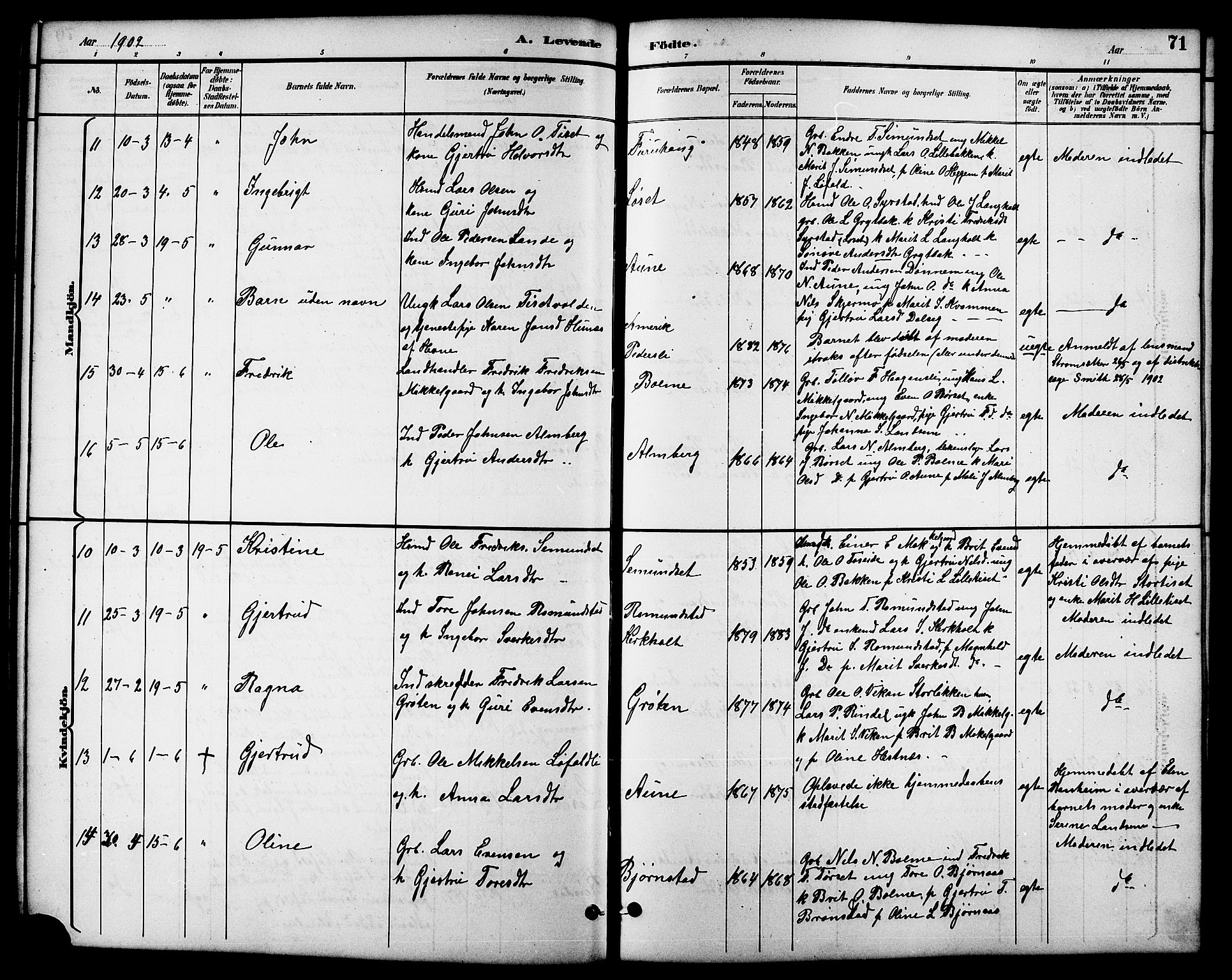 Ministerialprotokoller, klokkerbøker og fødselsregistre - Møre og Romsdal, SAT/A-1454/598/L1078: Parish register (copy) no. 598C03, 1892-1909, p. 71