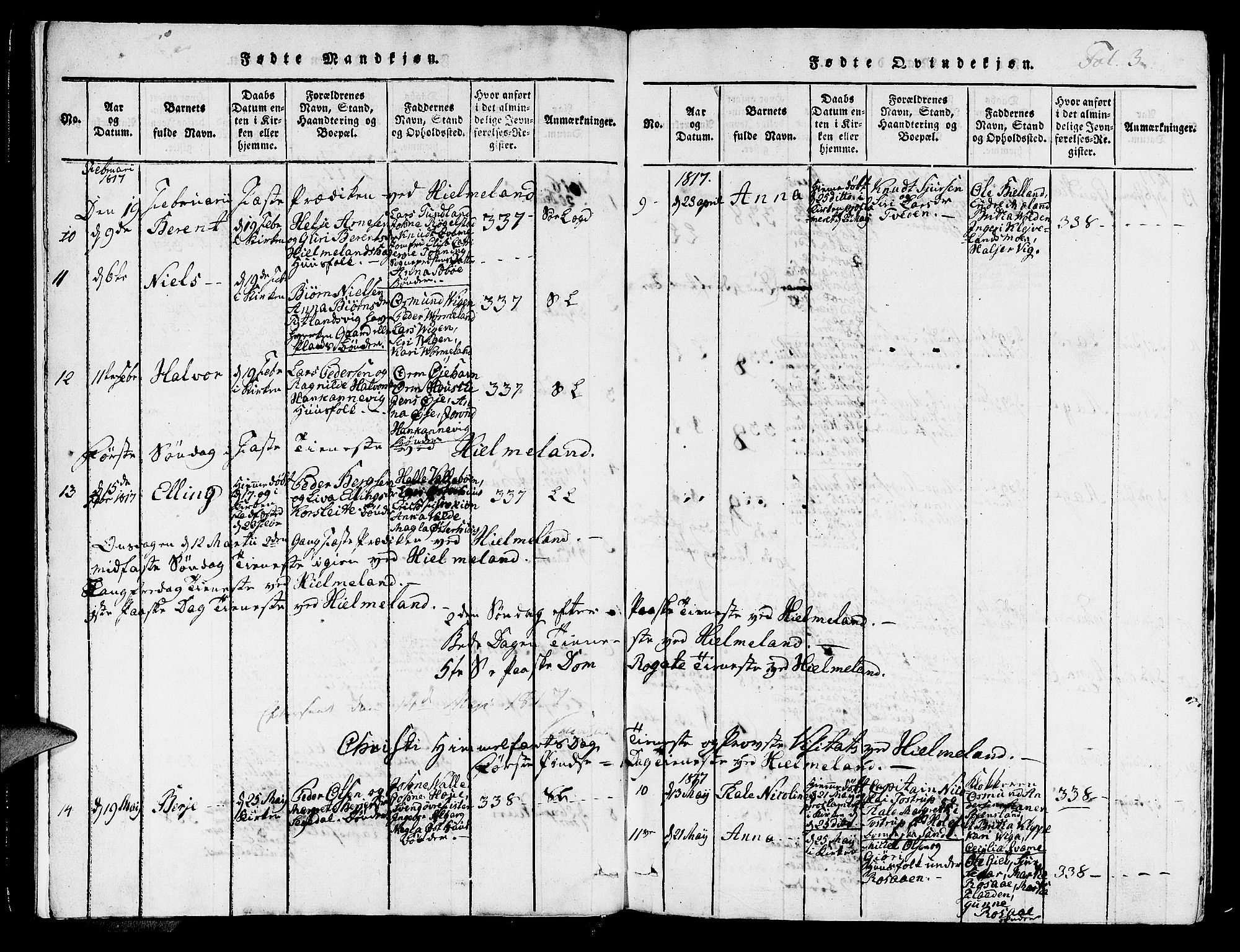 Hjelmeland sokneprestkontor, AV/SAST-A-101843/01/IV/L0003: Parish register (official) no. A 3, 1816-1834, p. 3