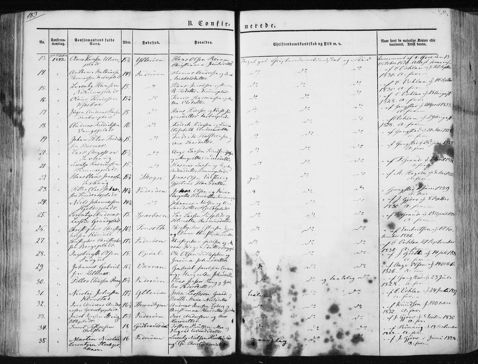 Ministerialprotokoller, klokkerbøker og fødselsregistre - Nord-Trøndelag, SAT/A-1458/730/L0280: Parish register (official) no. 730A07 /1, 1840-1854, p. 183