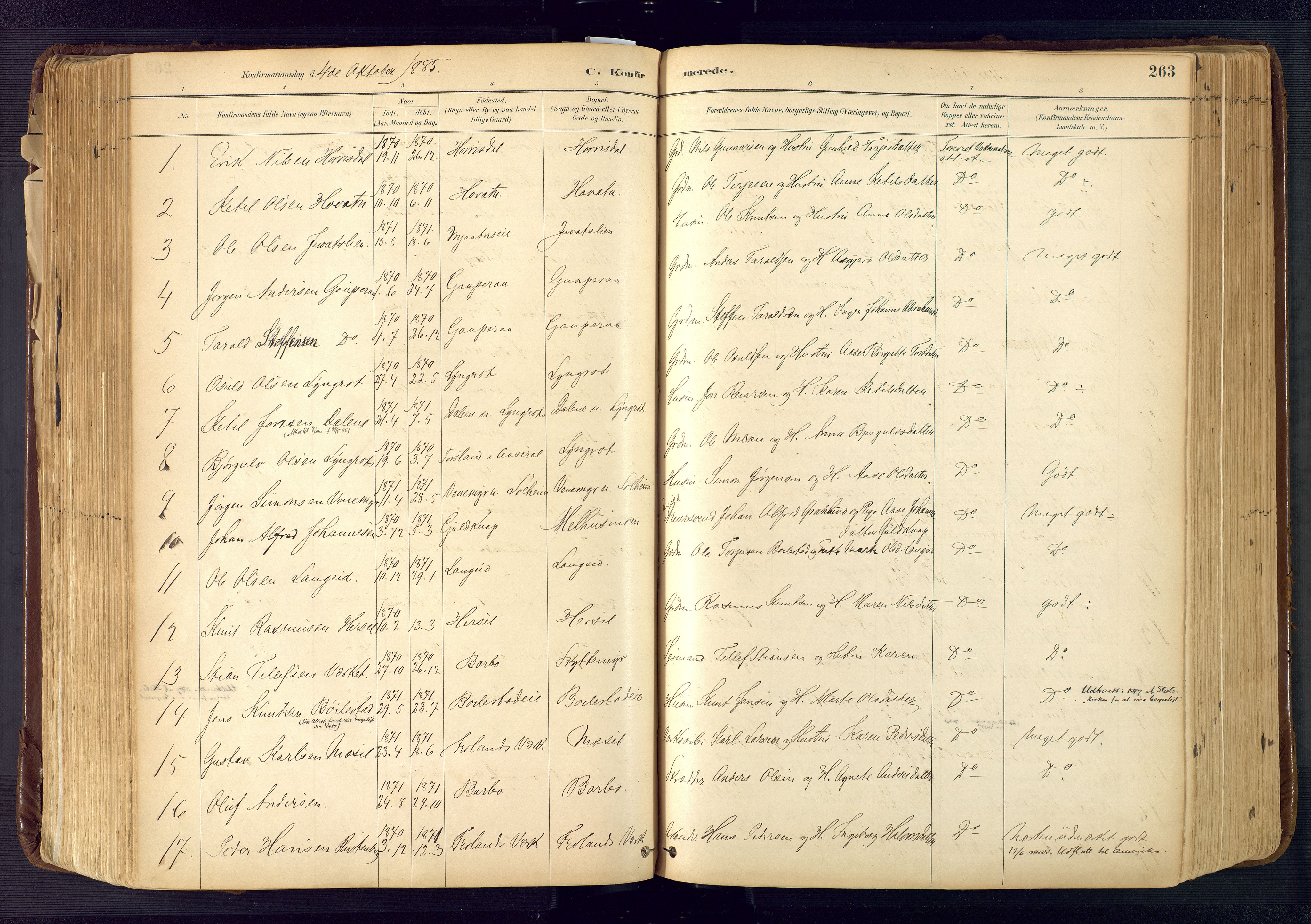 Froland sokneprestkontor, SAK/1111-0013/F/Fa/L0005: Parish register (official) no. A 5, 1882-1921, p. 263