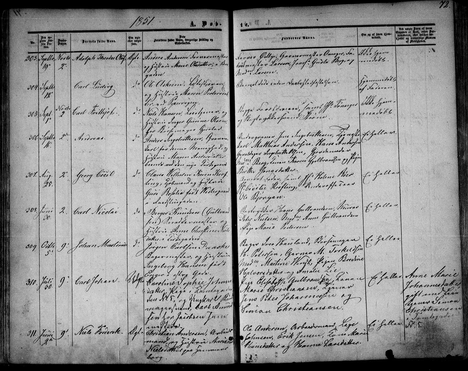 Oslo domkirke Kirkebøker, SAO/A-10752/F/Fa/L0014: Parish register (official) no. 14, 1850-1857, p. 72