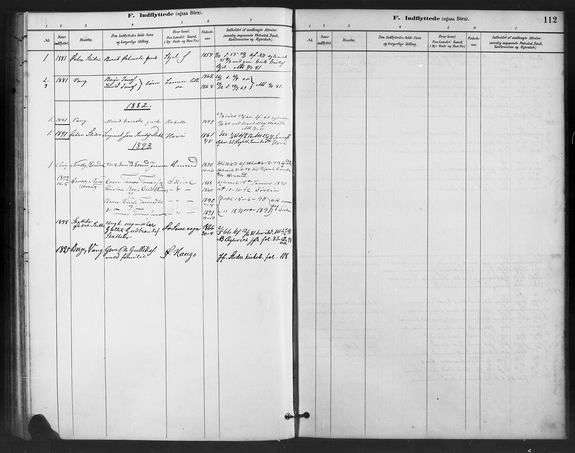 Vestre Slidre prestekontor, SAH/PREST-136/H/Ha/Hab/L0006: Parish register (copy) no. 6, 1881-1915, p. 112