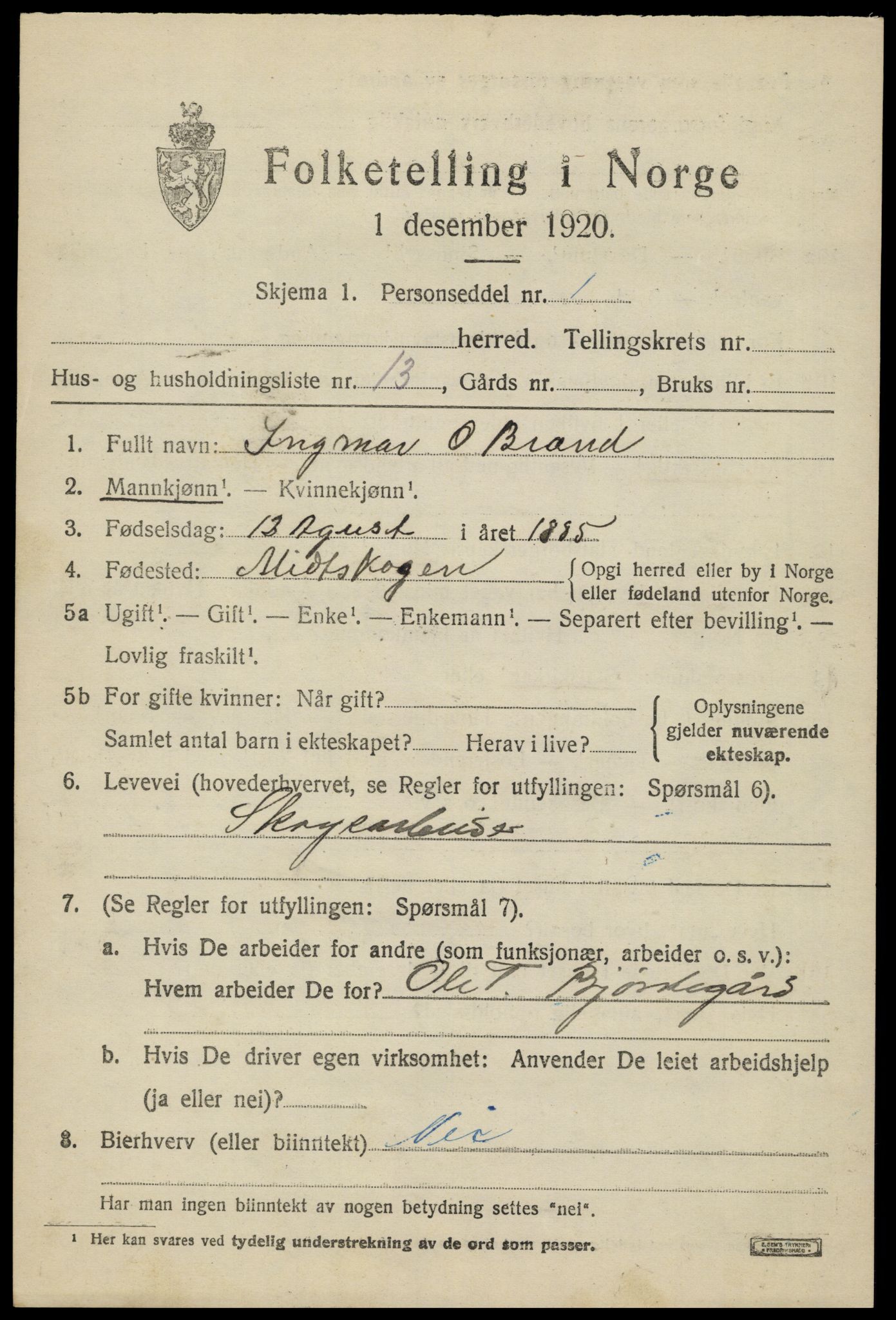 SAH, 1920 census for Alvdal, 1920, p. 3970