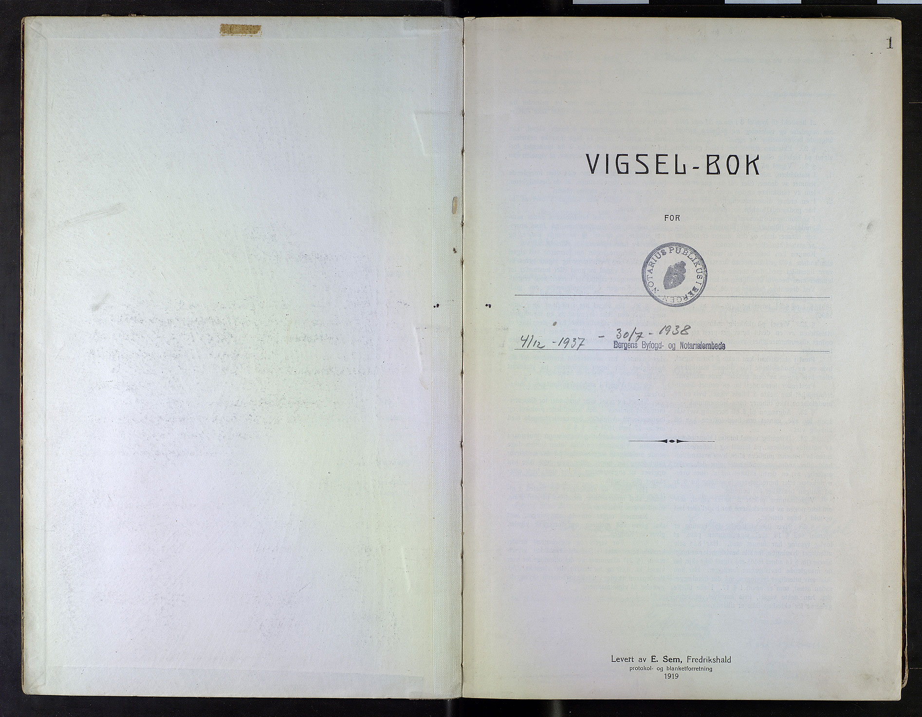 Byfogd og Byskriver i Bergen, SAB/A-3401/10/10F/L0013: Vielsesprotokoller, 1937-1938, p. 1a
