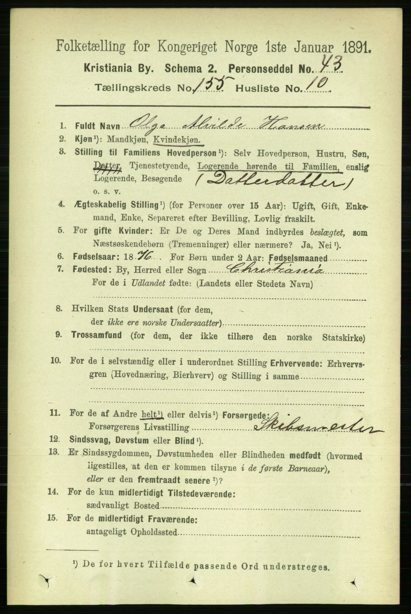 RA, 1891 census for 0301 Kristiania, 1891, p. 88463