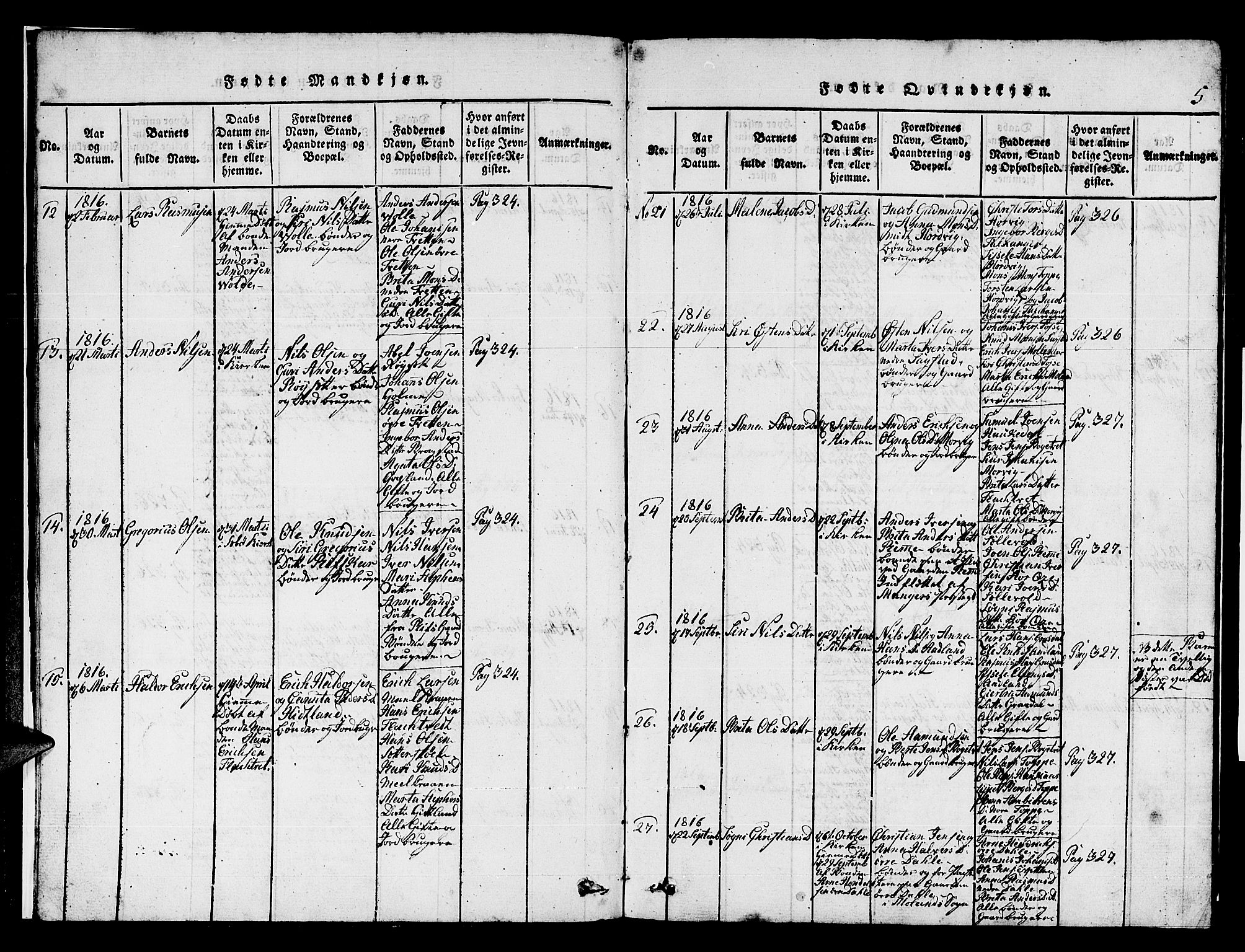 Hamre sokneprestembete, AV/SAB-A-75501/H/Ha/Hab: Parish register (copy) no. A 1, 1816-1826, p. 5