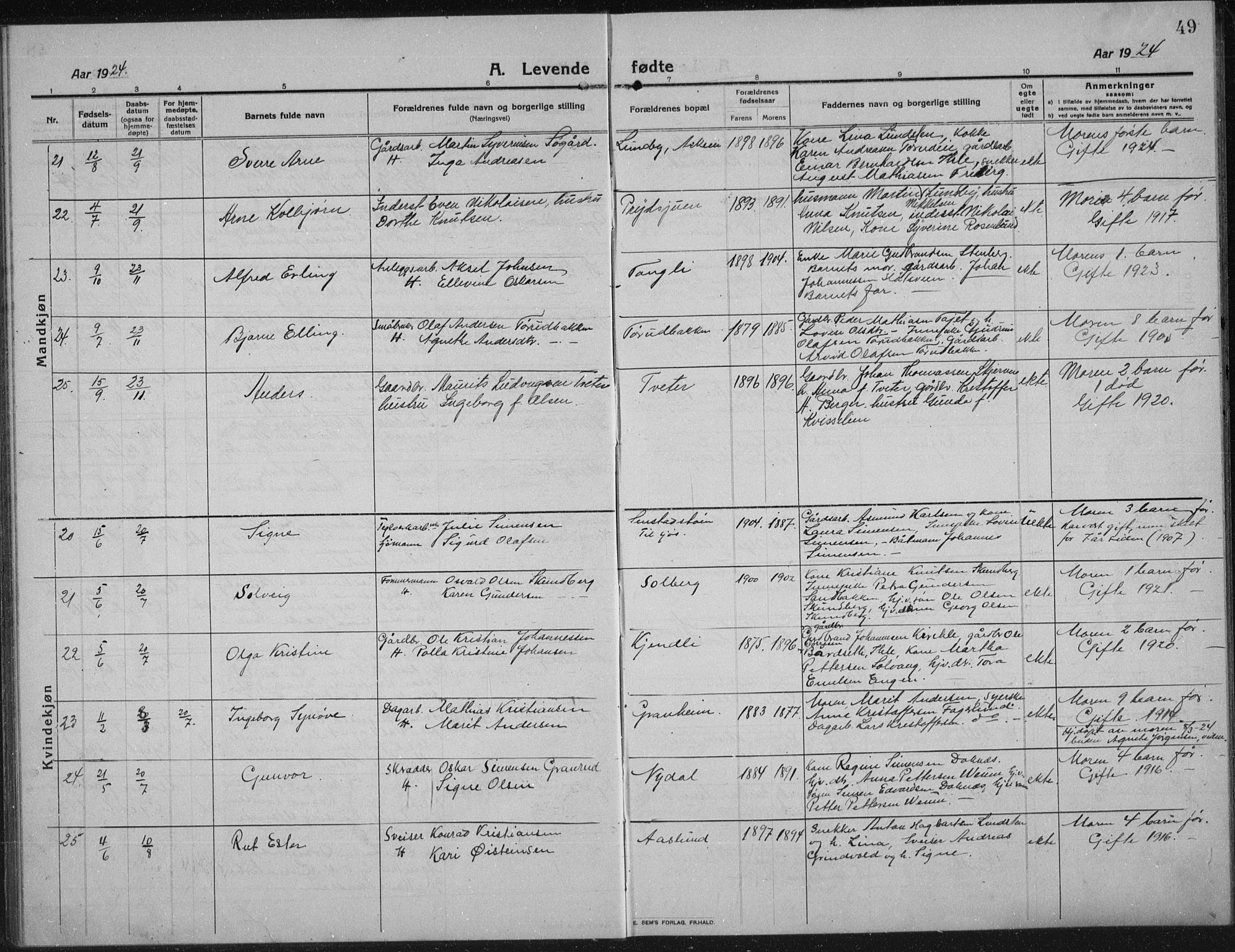 Nes prestekontor, Hedmark, AV/SAH-PREST-020/L/La/L0009: Parish register (copy) no. 9, 1913-1936, p. 49