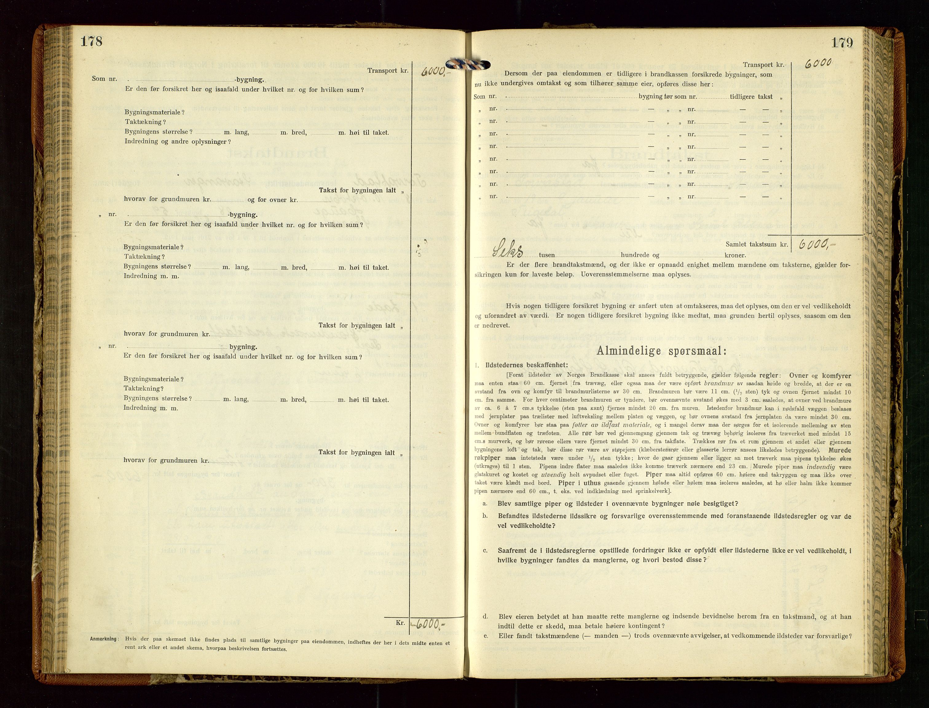 Torvestad lensmannskontor, AV/SAST-A-100307/1/Gob/L0005: "Brandtaxationsprotokol for Torvestad Lensmannsdistrikt", 1915-1928, p. 178-179