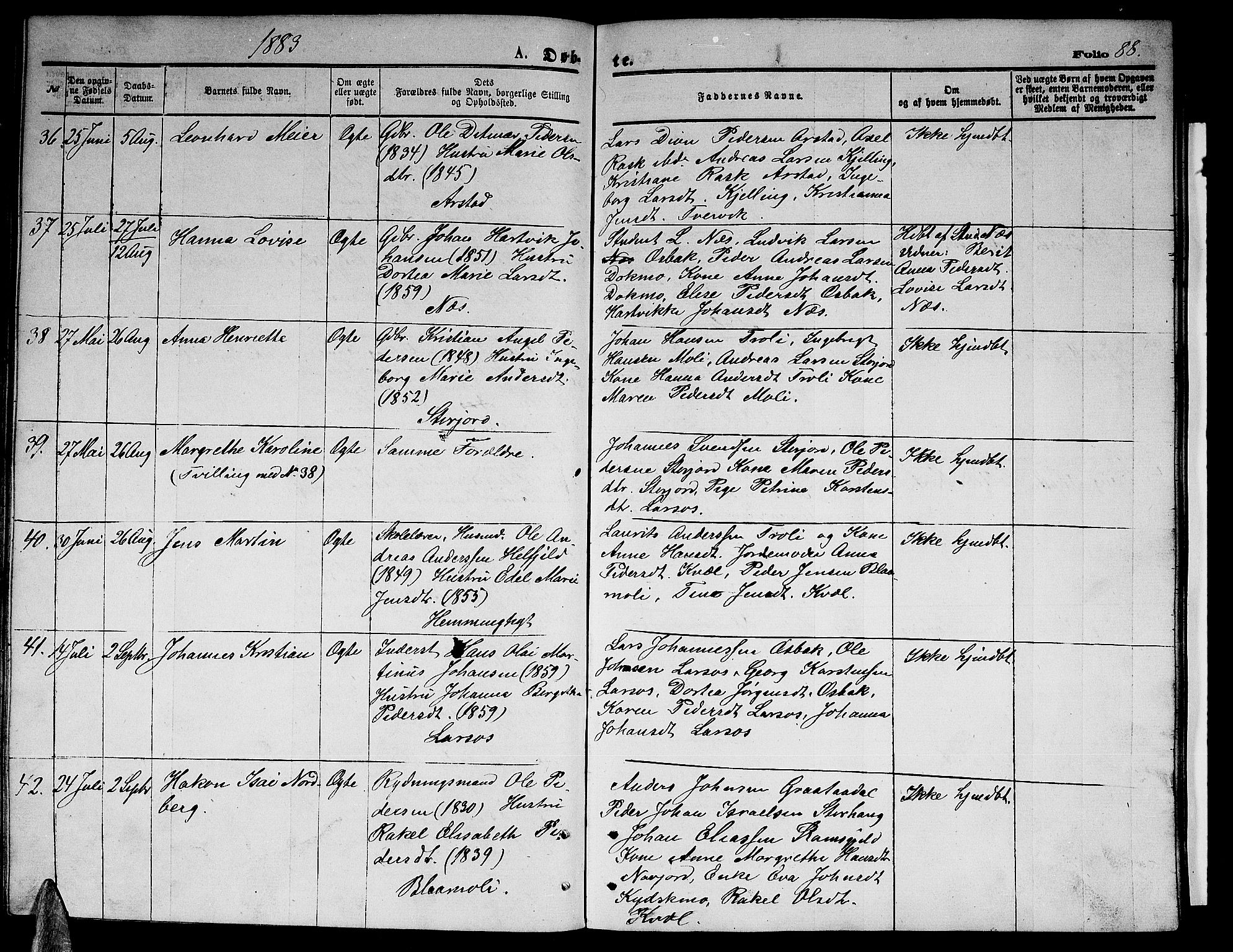 Ministerialprotokoller, klokkerbøker og fødselsregistre - Nordland, AV/SAT-A-1459/846/L0653: Parish register (copy) no. 846C03, 1872-1887, p. 88