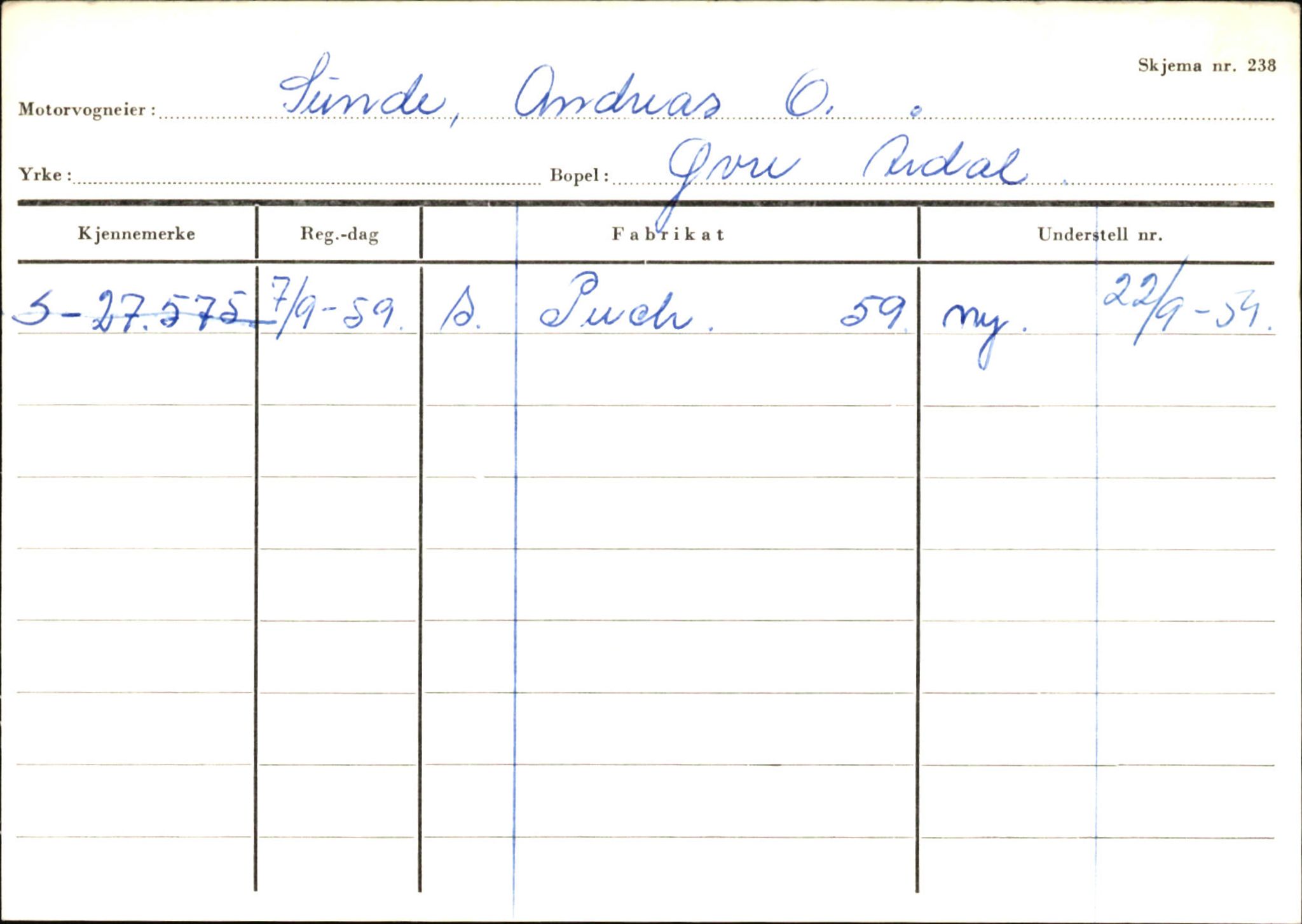 Statens vegvesen, Sogn og Fjordane vegkontor, SAB/A-5301/4/F/L0146: Registerkort Årdal R-Å samt diverse kort, 1945-1975, p. 700