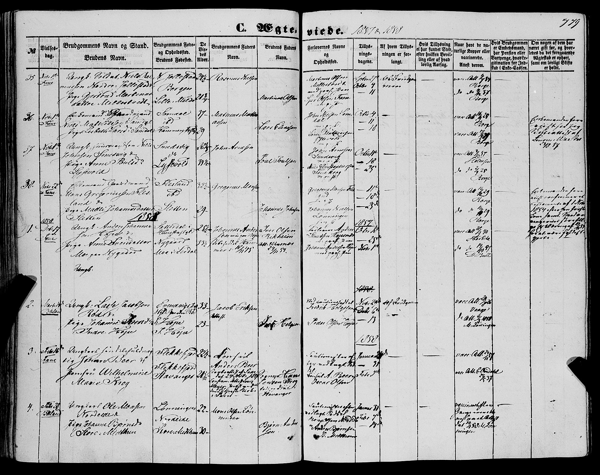 Fana Sokneprestembete, AV/SAB-A-75101/H/Haa/Haaa/L0011: Parish register (official) no. A 11, 1851-1862, p. 179