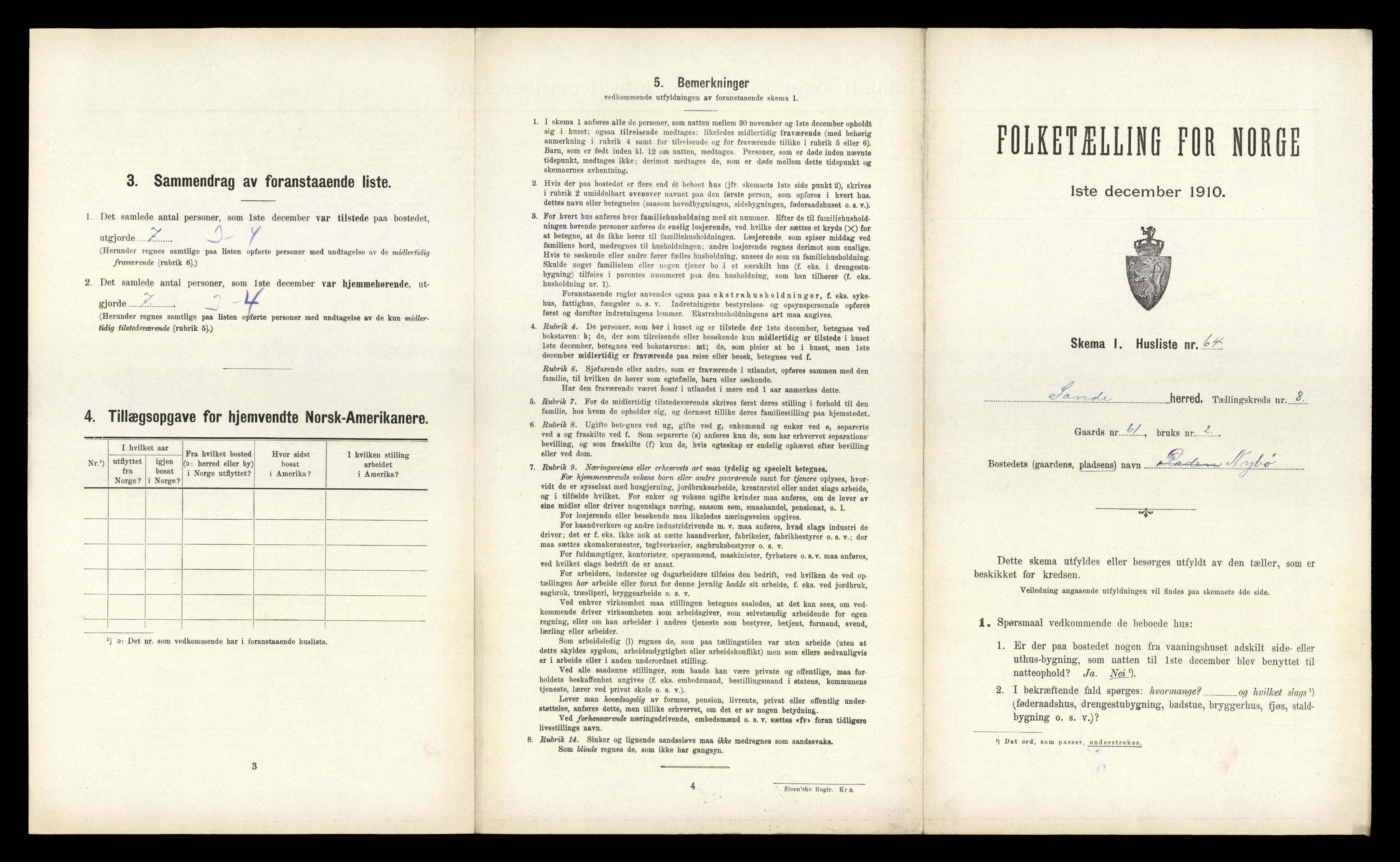RA, 1910 census for Sande, 1910, p. 670