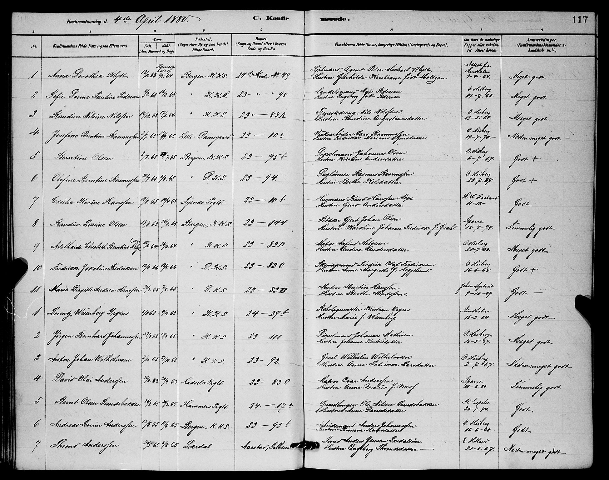Mariakirken Sokneprestembete, SAB/A-76901/H/Hab/L0004: Parish register (copy) no. A 4, 1878-1892, p. 117