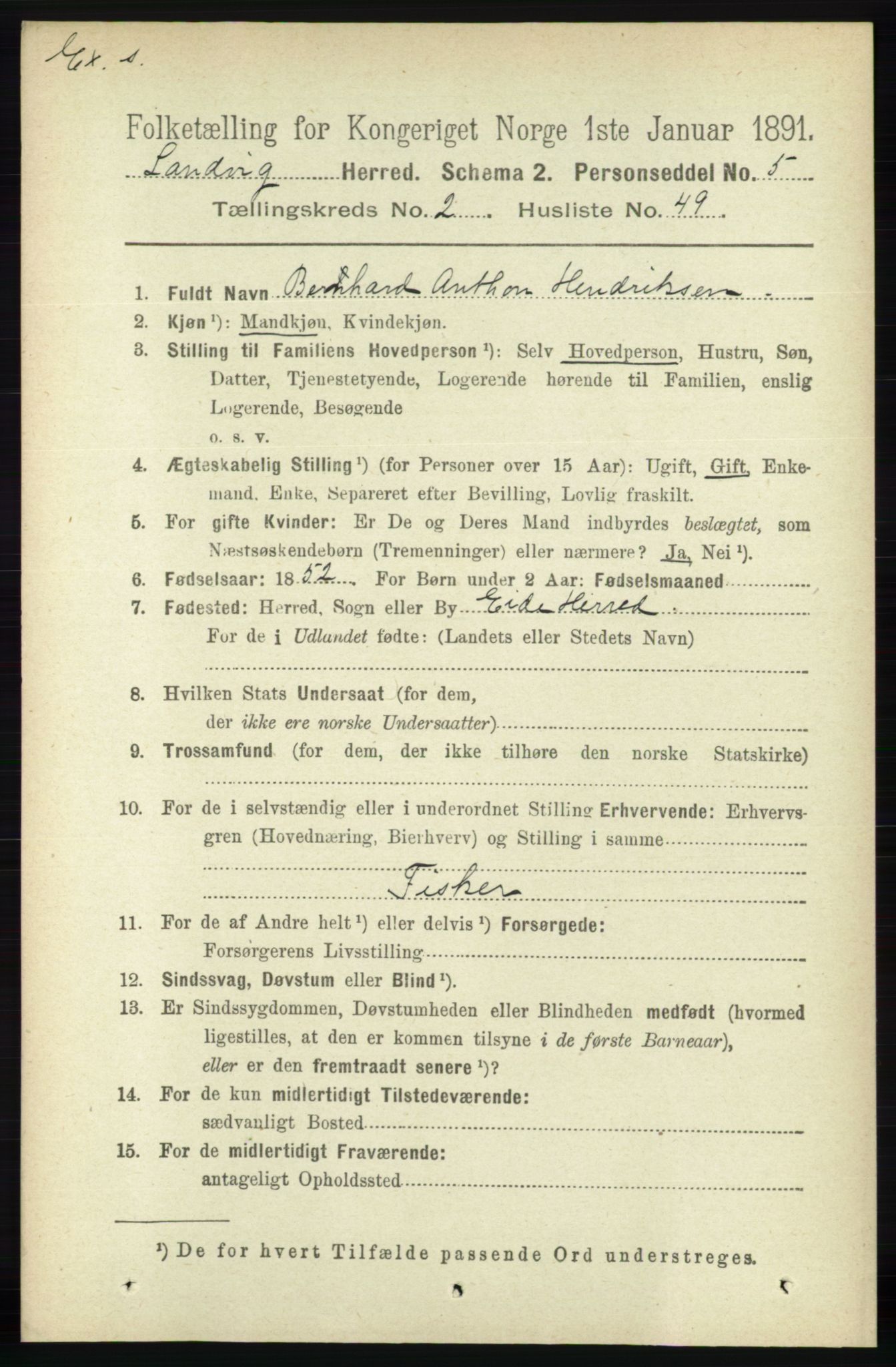 RA, Census 1891 for Nedenes amt: Gjenparter av personsedler for beslektede ektefeller, menn, 1891, p. 755