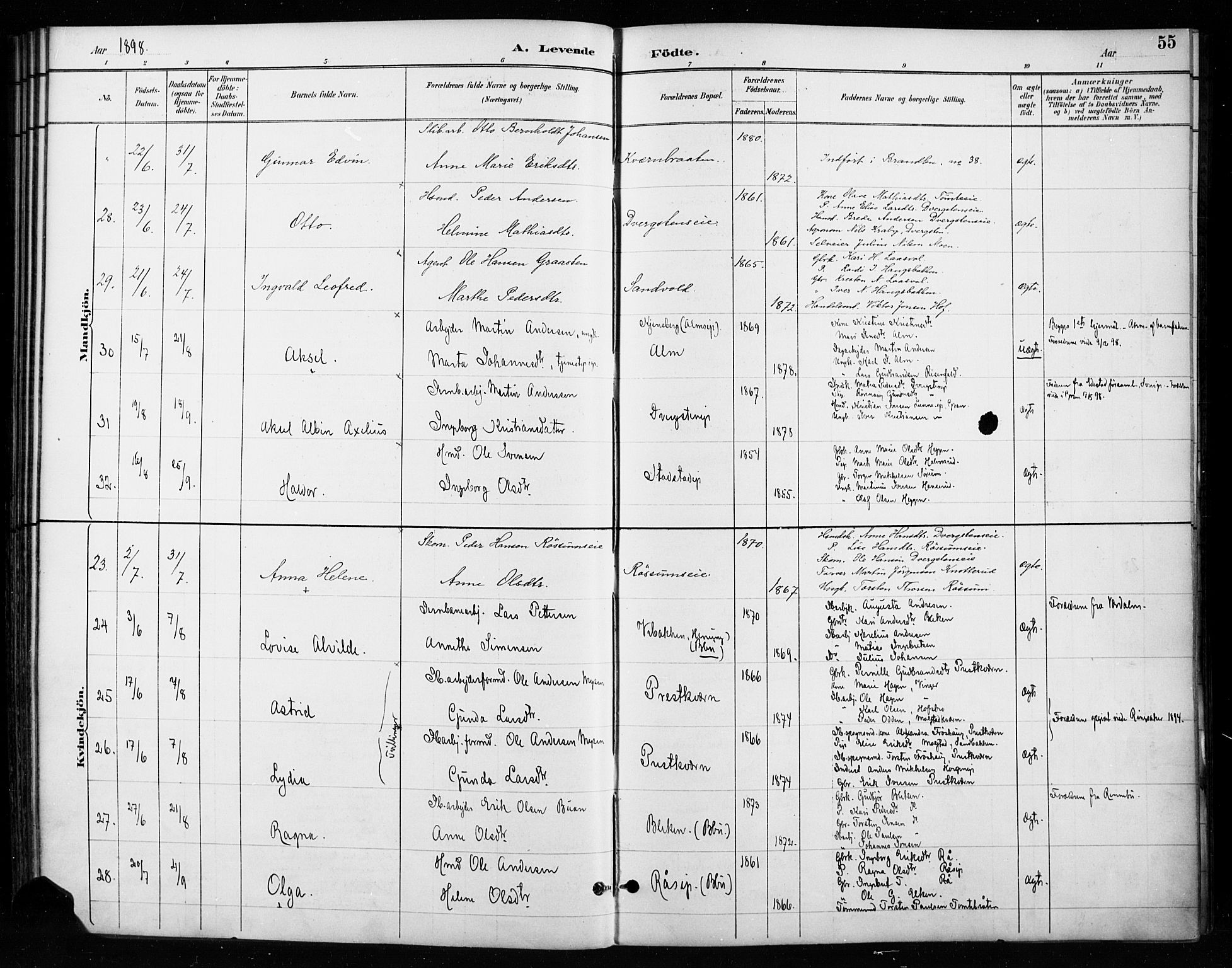 Gran prestekontor, AV/SAH-PREST-112/H/Ha/Haa/L0018: Parish register (official) no. 18, 1889-1899, p. 55