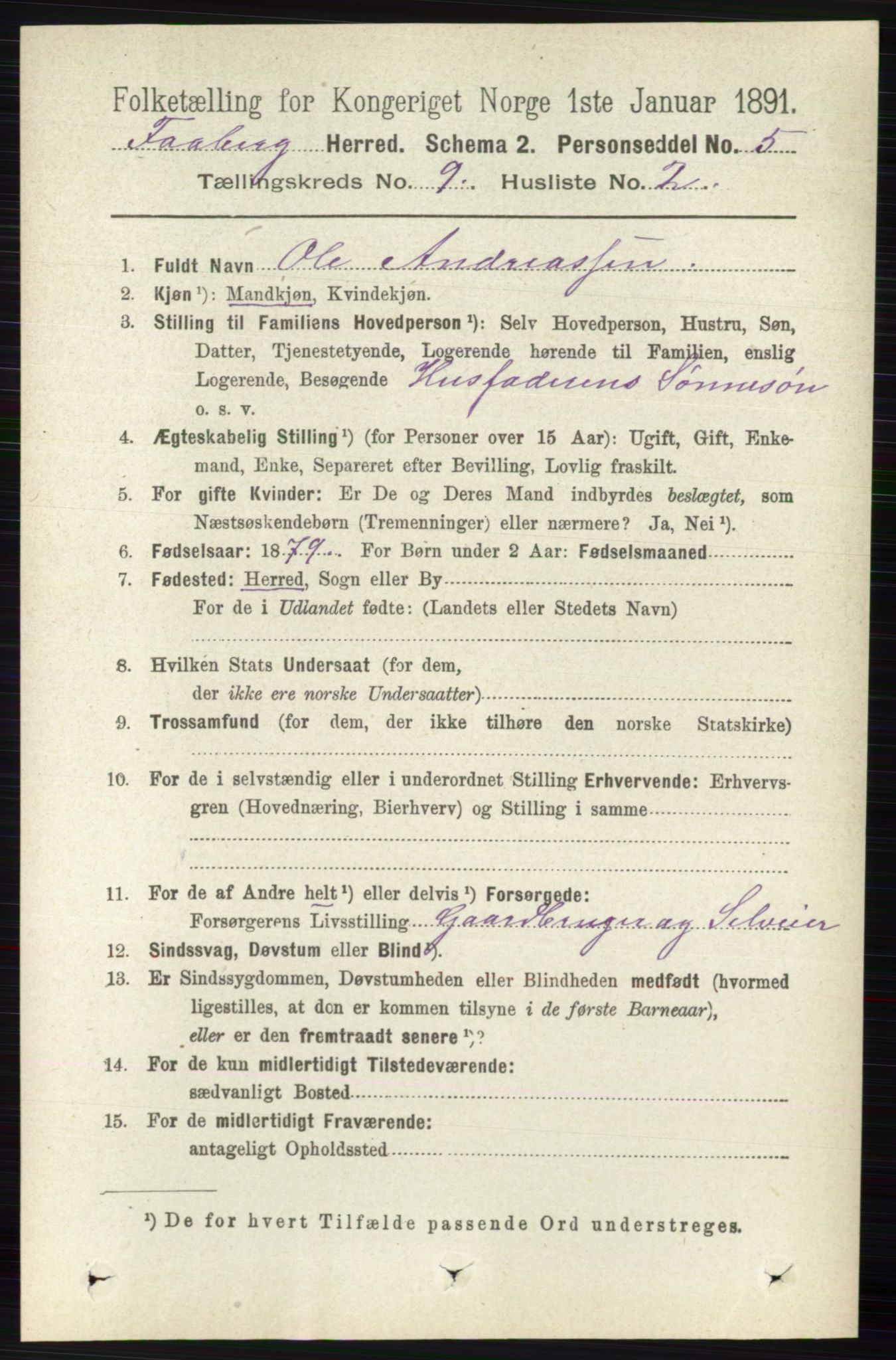 RA, 1891 census for 0524 Fåberg, 1891, p. 3893