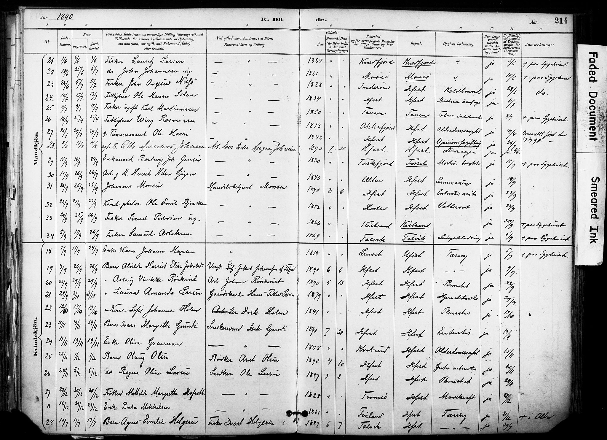 Hammerfest sokneprestkontor, AV/SATØ-S-1347/H/Ha/L0009.kirke: Parish register (official) no. 9, 1889-1897, p. 214