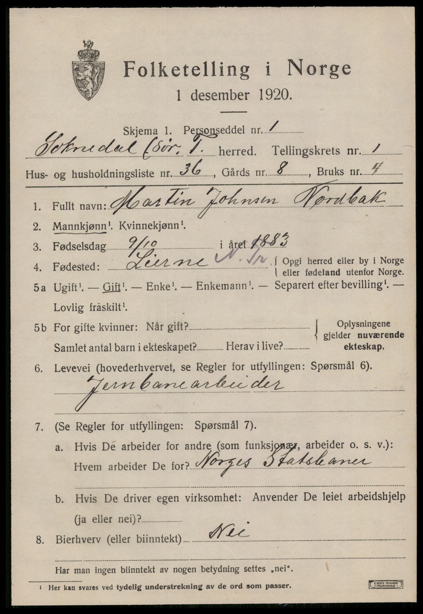 SAT, 1920 census for Soknedal, 1920, p. 1206