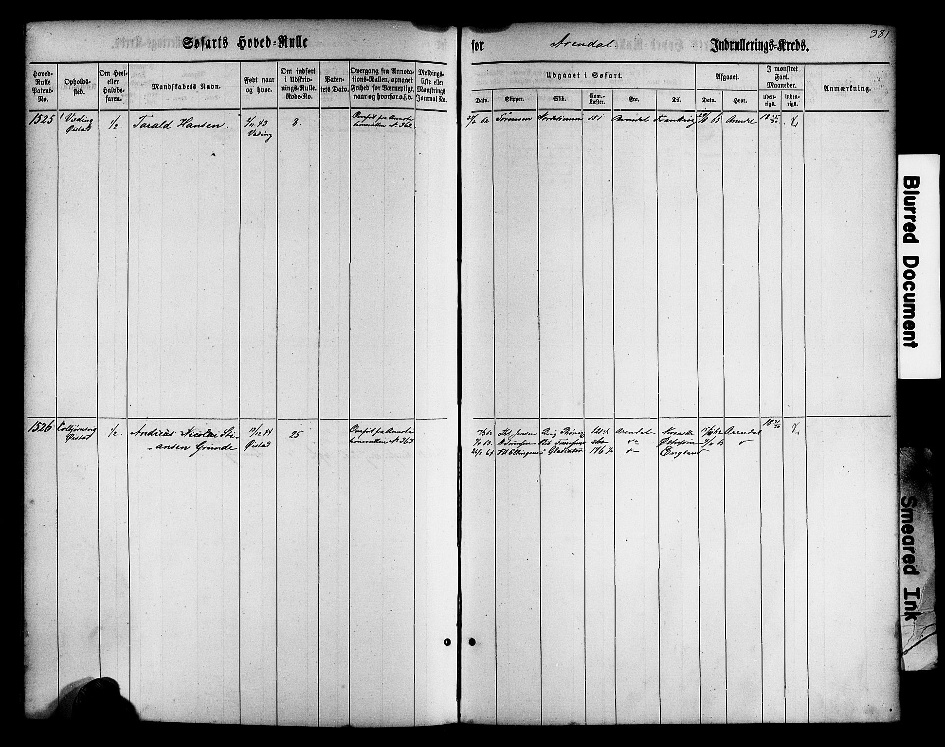 Arendal mønstringskrets, AV/SAK-2031-0012/F/Fb/L0009: Hovedrulle nr 767-1532, S-7, 1857-1864, p. 384