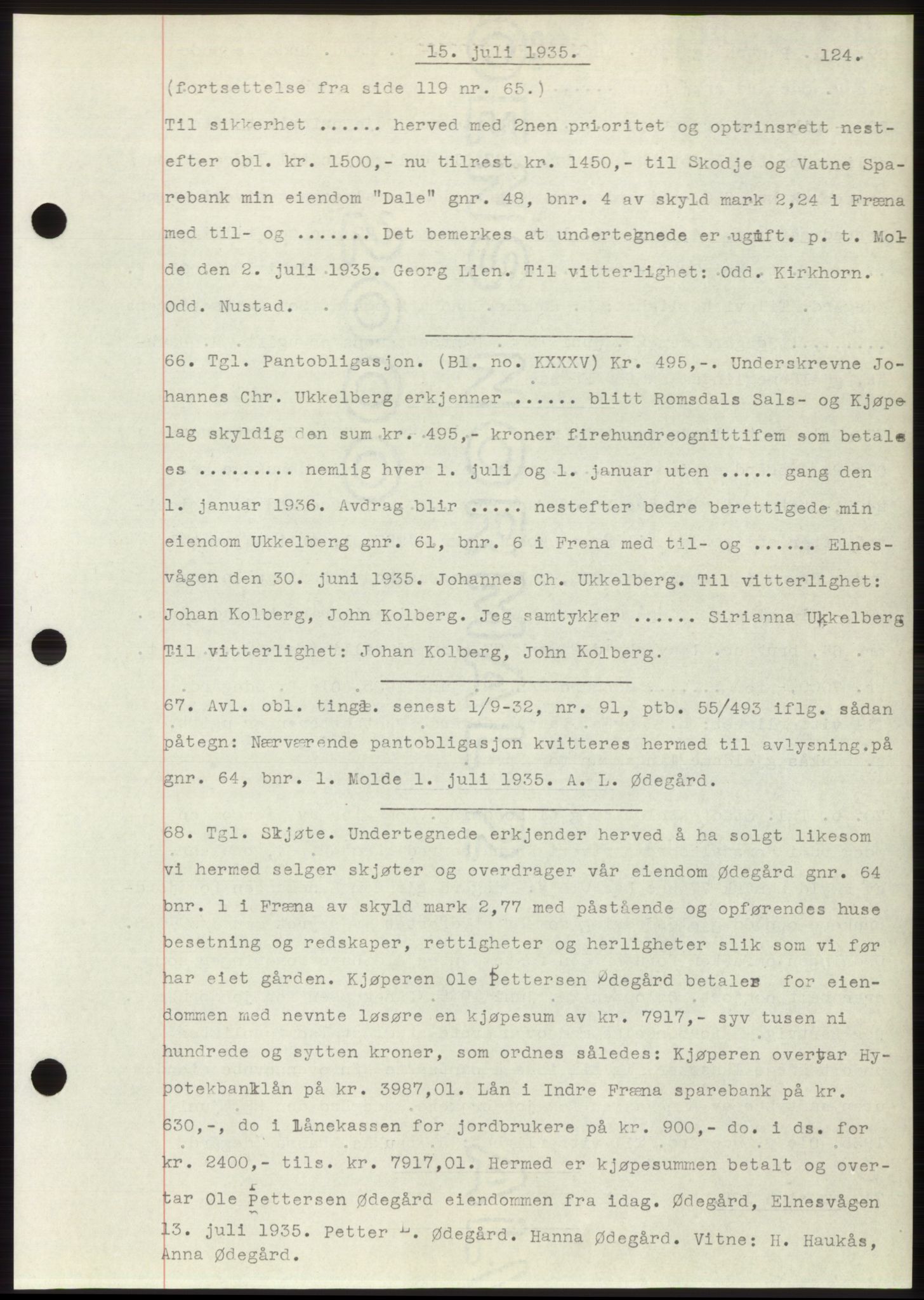 Romsdal sorenskriveri, AV/SAT-A-4149/1/2/2C/L0067: Mortgage book no. 61, 1935-1935, Deed date: 15.07.1935