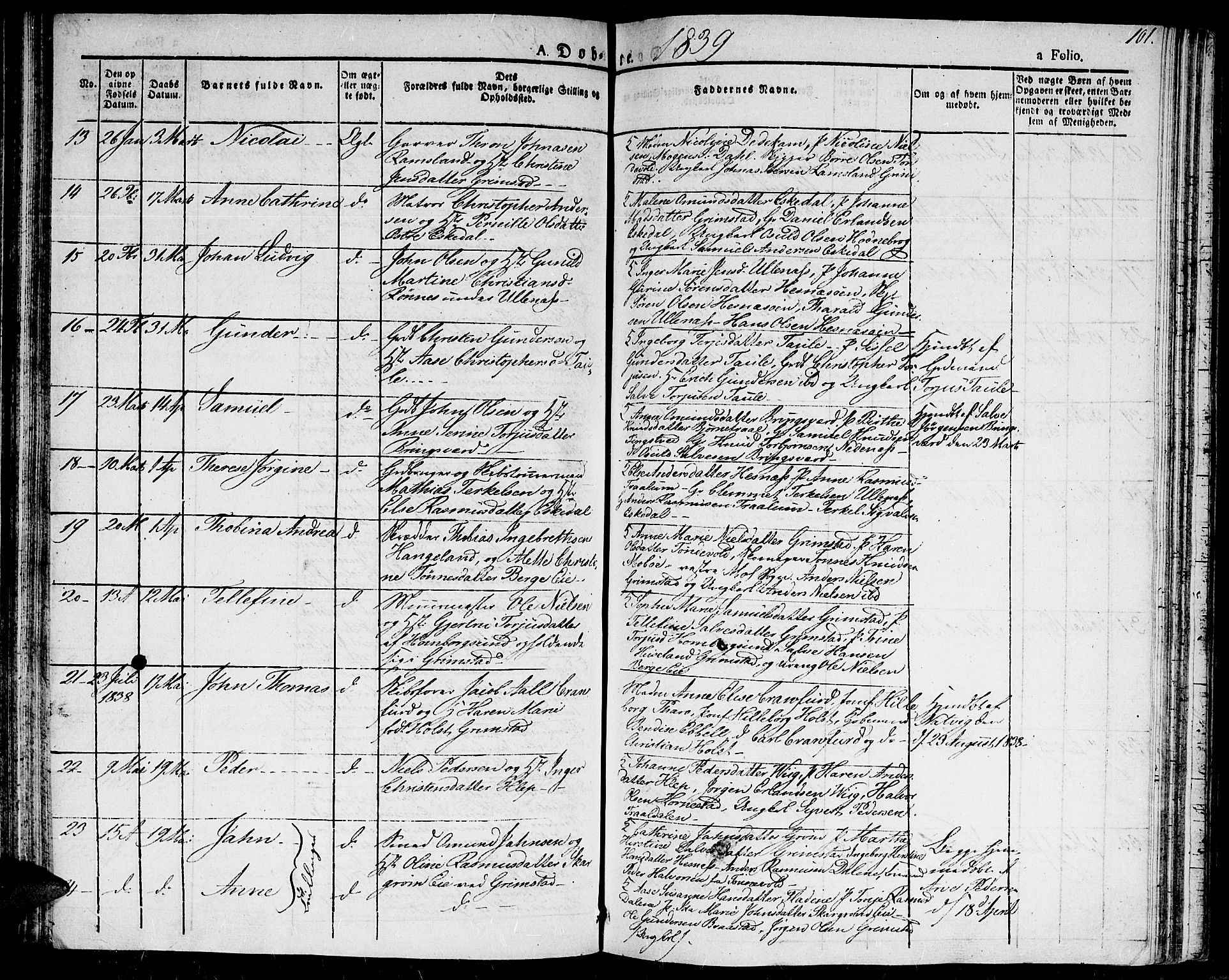 Fjære sokneprestkontor, AV/SAK-1111-0011/F/Fa/L0002: Parish register (official) no. A 2, 1827-1839, p. 101