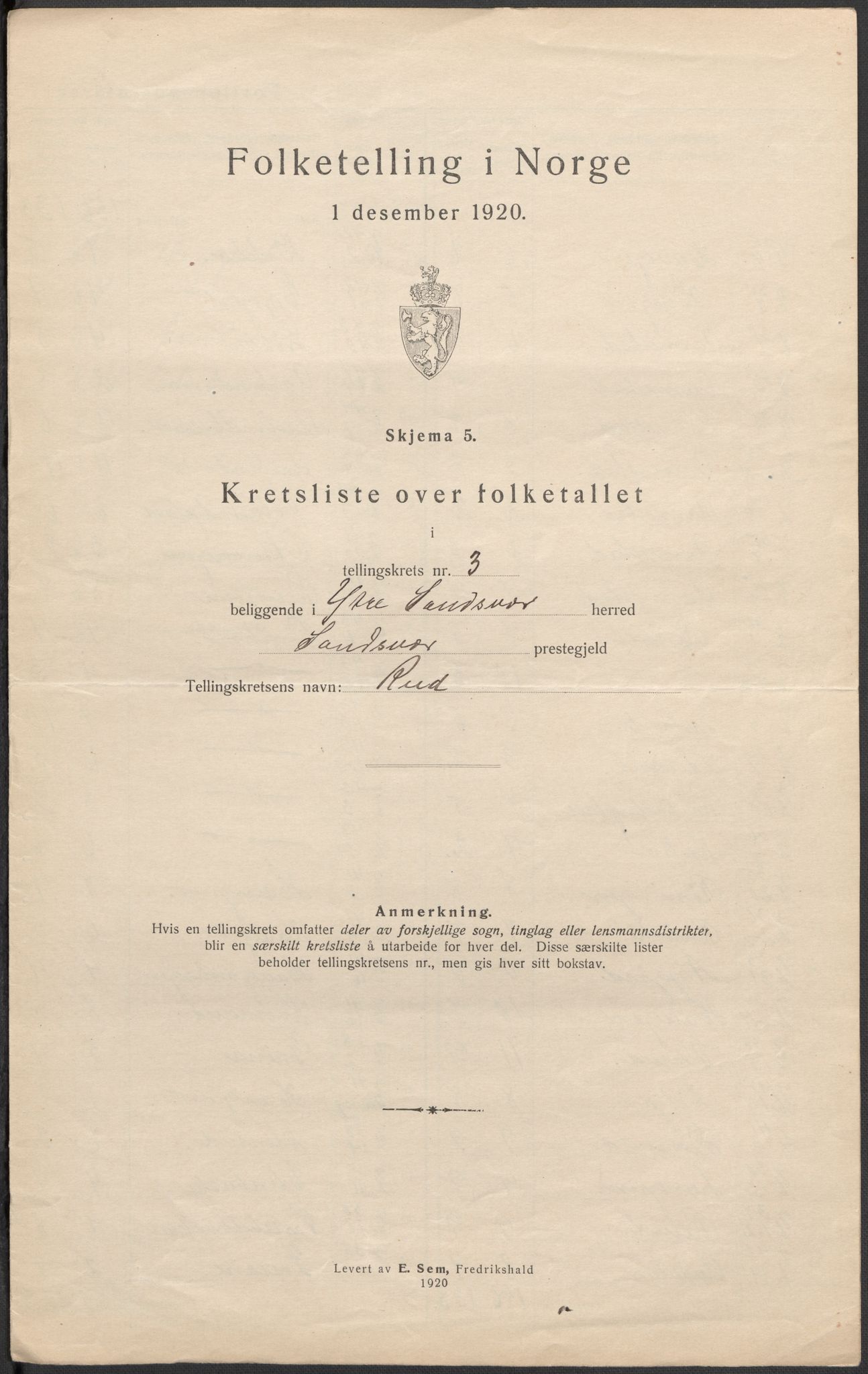 SAKO, 1920 census for Ytre Sandsvær, 1920, p. 14