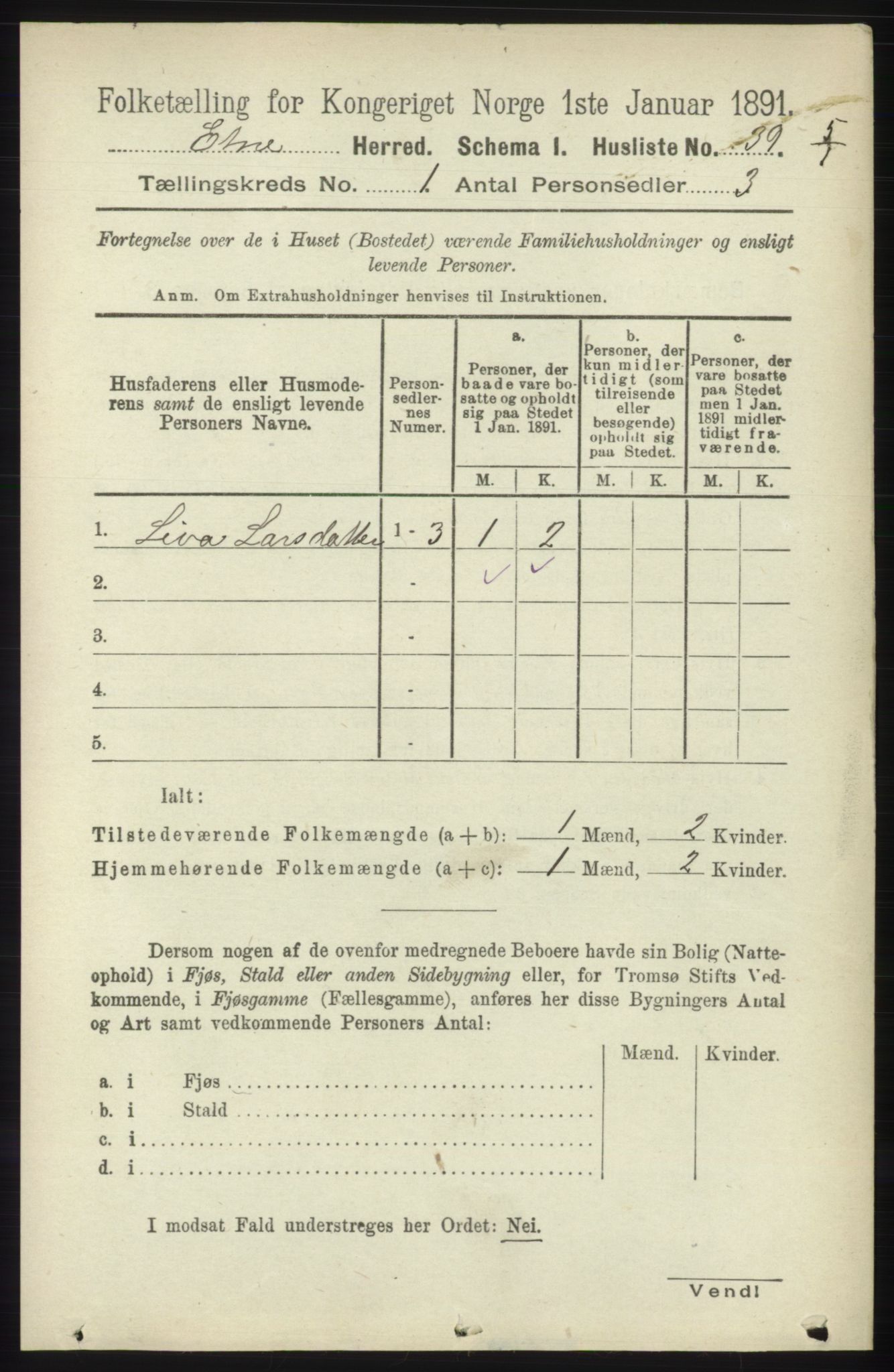 RA, 1891 census for 1211 Etne, 1891, p. 78