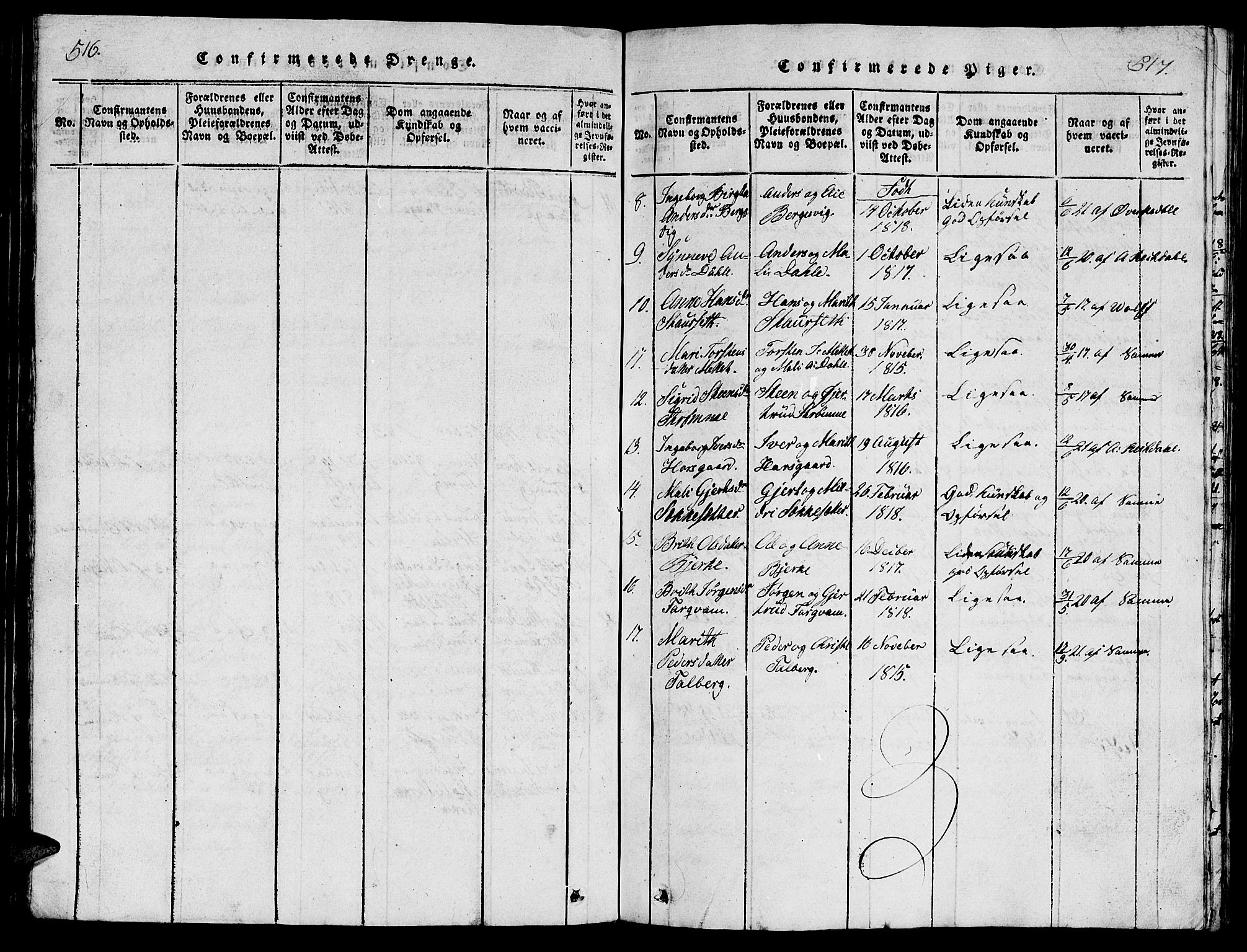 Ministerialprotokoller, klokkerbøker og fødselsregistre - Møre og Romsdal, AV/SAT-A-1454/547/L0610: Parish register (copy) no. 547C01, 1818-1839, p. 516-517