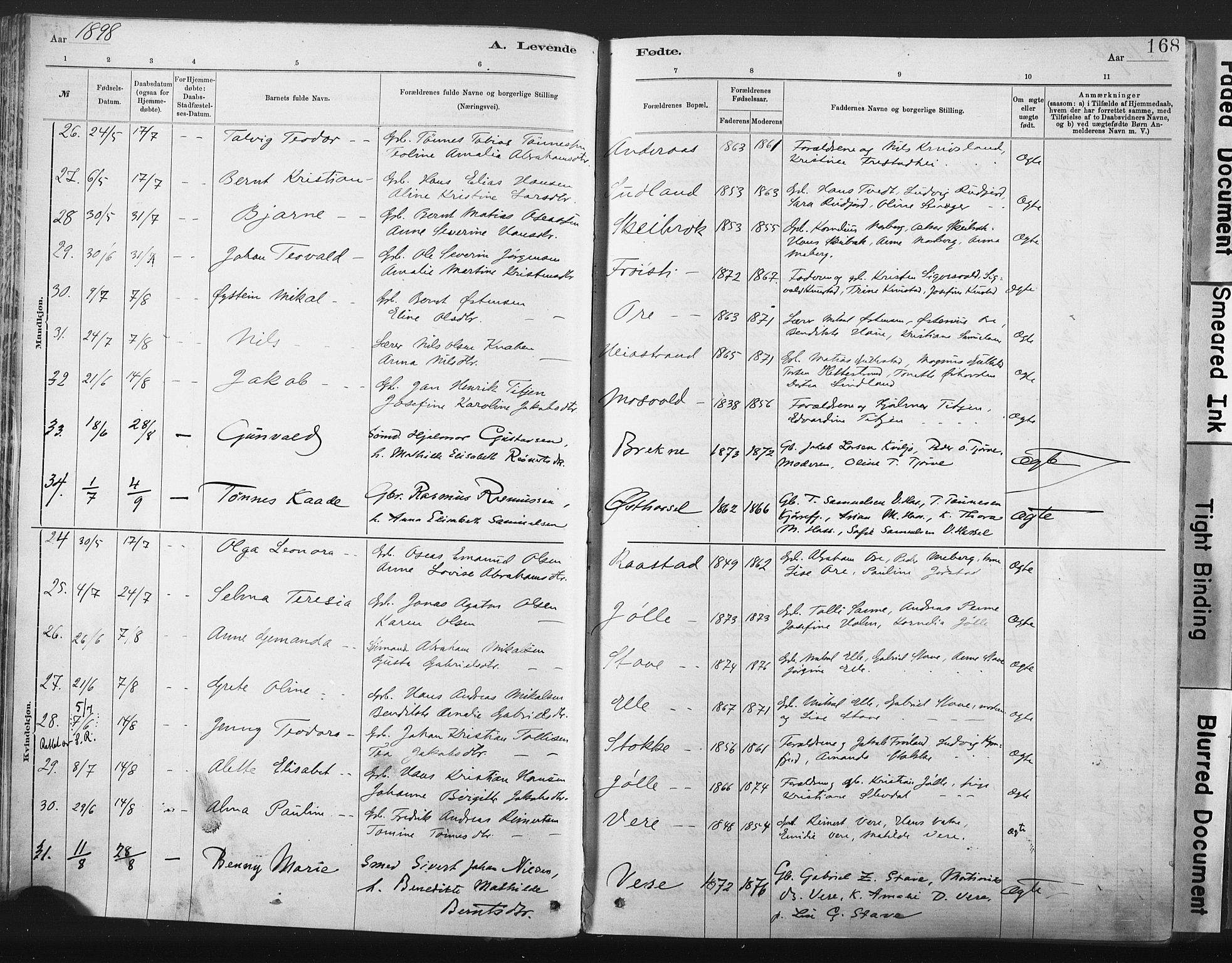 Lista sokneprestkontor, AV/SAK-1111-0027/F/Fa/L0012: Parish register (official) no. A 12, 1879-1903, p. 168