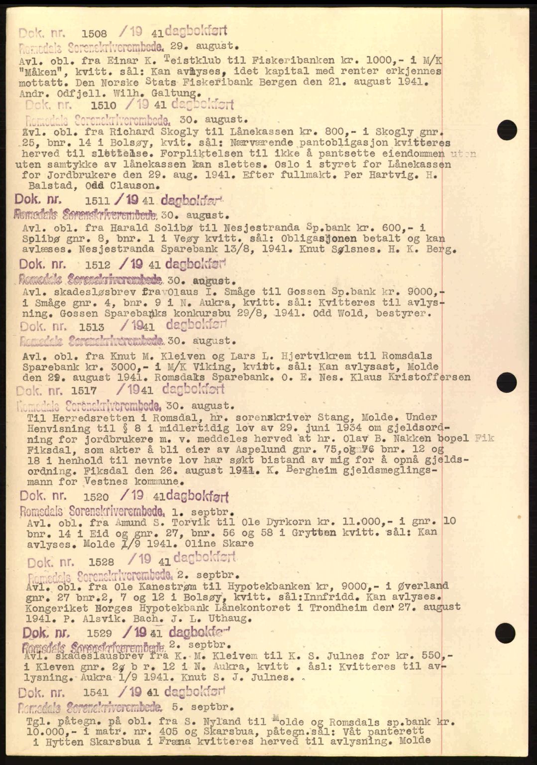 Romsdal sorenskriveri, AV/SAT-A-4149/1/2/2C: Mortgage book no. C1a, 1936-1945, Diary no: : 1508/1941