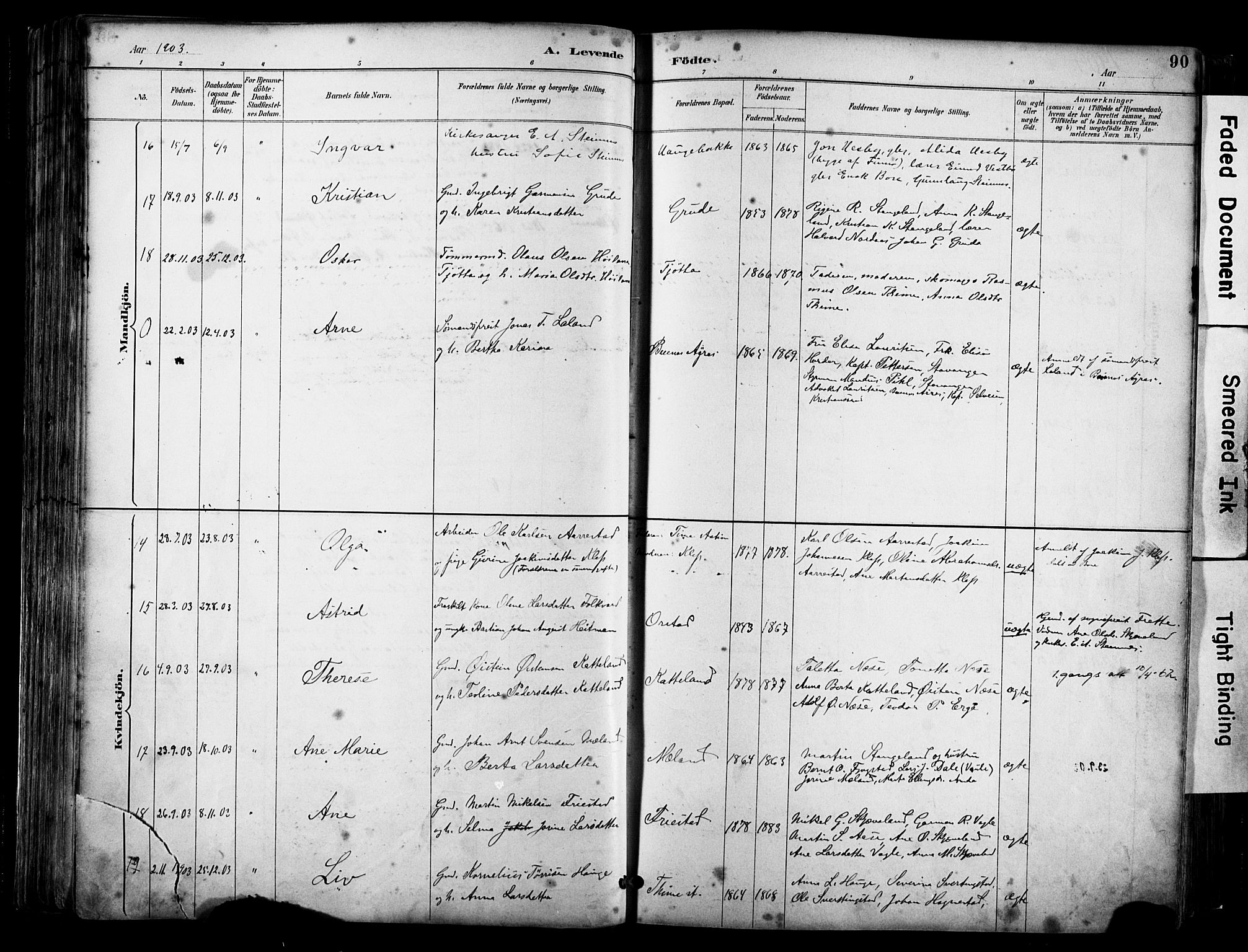 Klepp sokneprestkontor, AV/SAST-A-101803/001/3/30BA/L0009: Parish register (official) no. A 7, 1886-1915, p. 90