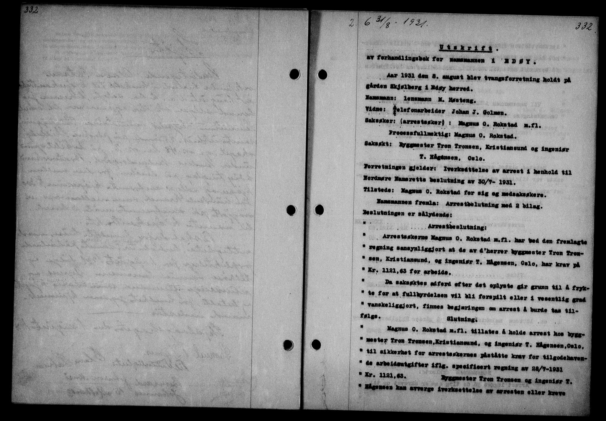 Nordmøre sorenskriveri, SAT/A-4132/1/2/2Ca/L0074: Mortgage book no. 63, 1931-1931, Deed date: 31.08.1931