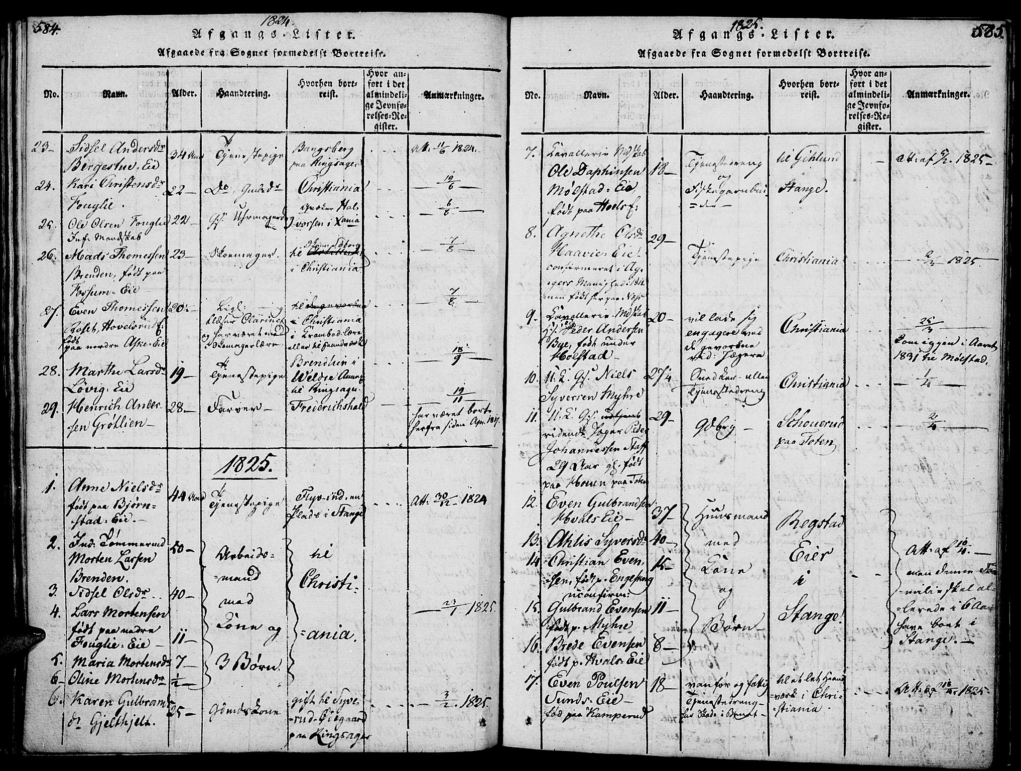 Nes prestekontor, Hedmark, SAH/PREST-020/K/Ka/L0002: Parish register (official) no. 2, 1813-1827, p. 584-585