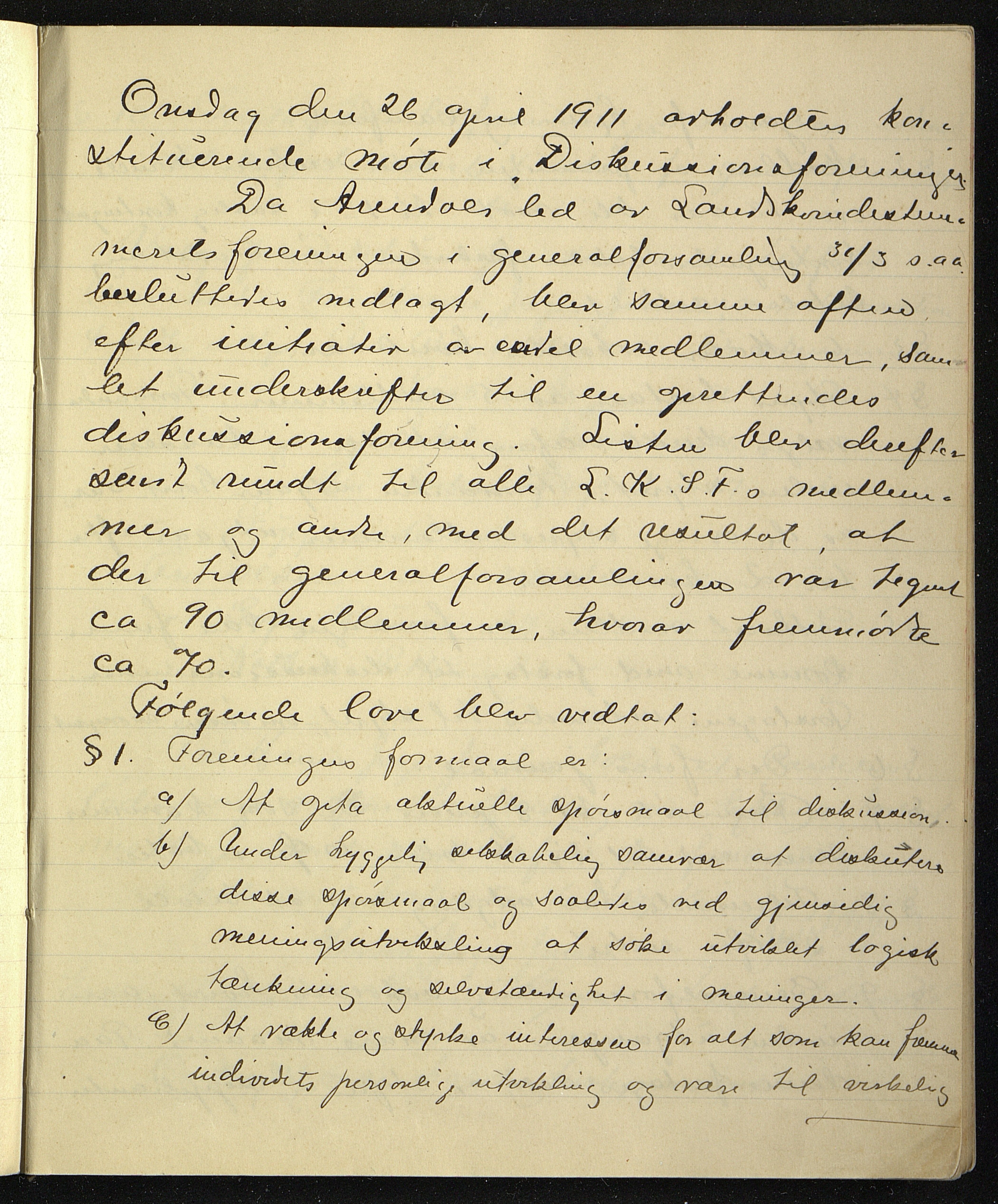 Samling av foreningsarkiv. A-Å, AAKS/PA-1059/F/L0009a/0001: Foreninger, Arendal / Arendals Diskusjonsforening, journal, 1911-1921