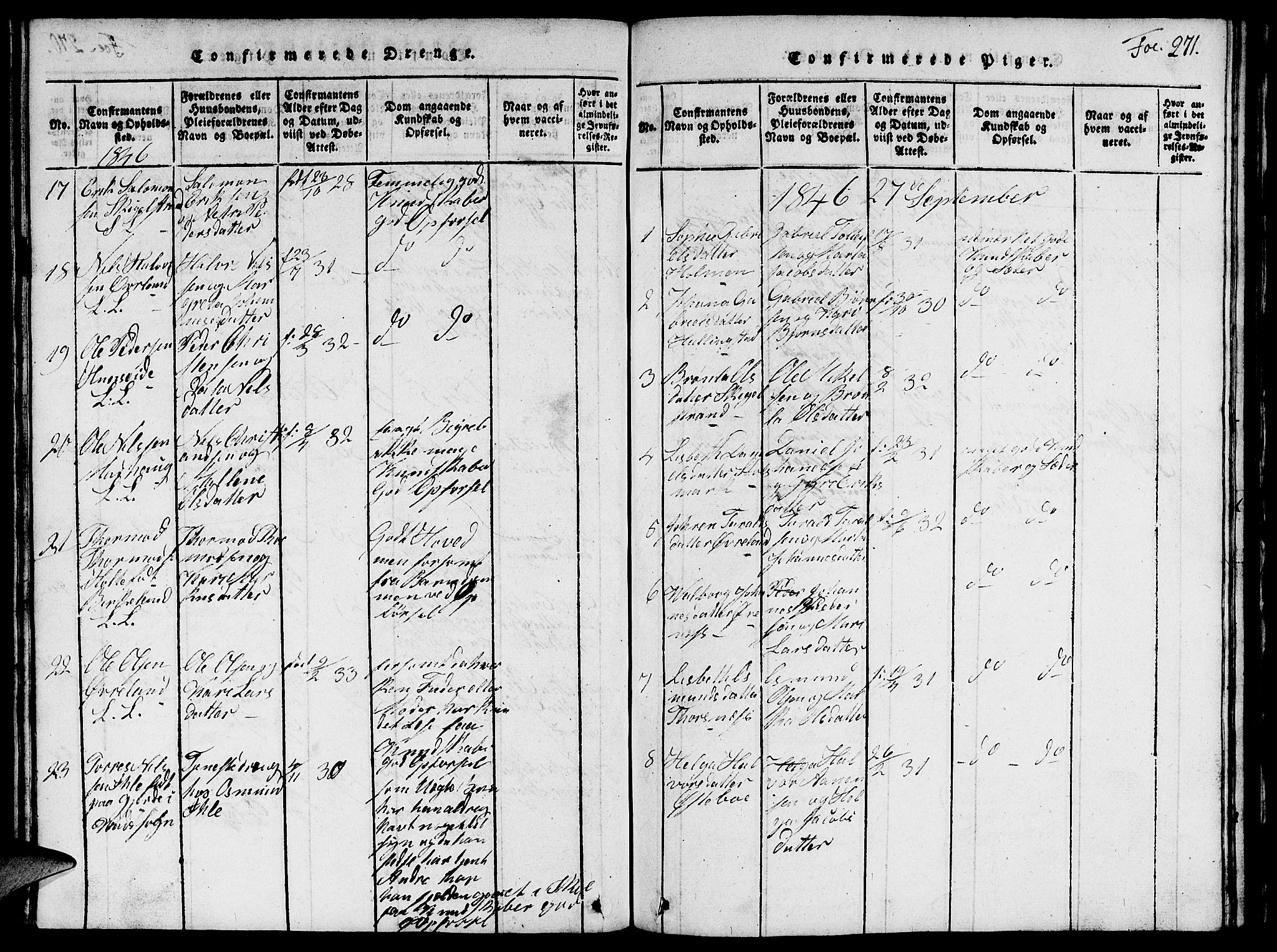 Vikedal sokneprestkontor, AV/SAST-A-101840/01/V: Parish register (copy) no. B 1, 1816-1853, p. 271