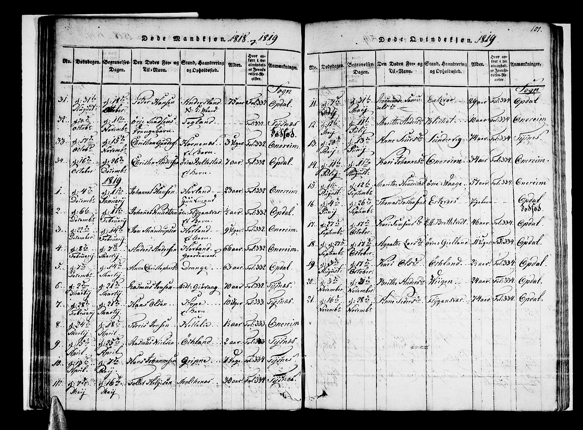 Tysnes sokneprestembete, AV/SAB-A-78601/H/Haa: Parish register (official) no. A 7, 1816-1826, p. 101