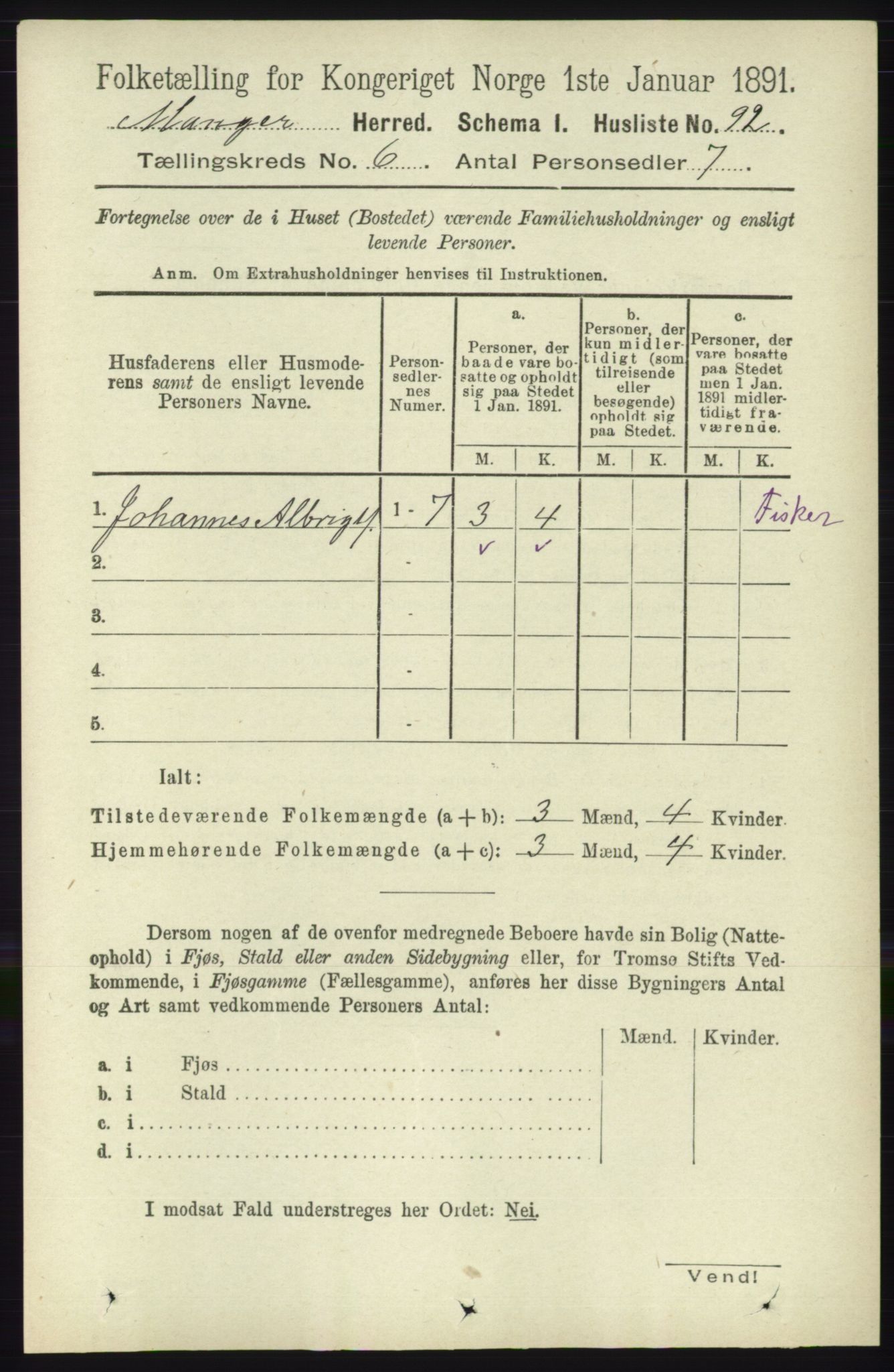 RA, 1891 census for 1261 Manger, 1891, p. 3401