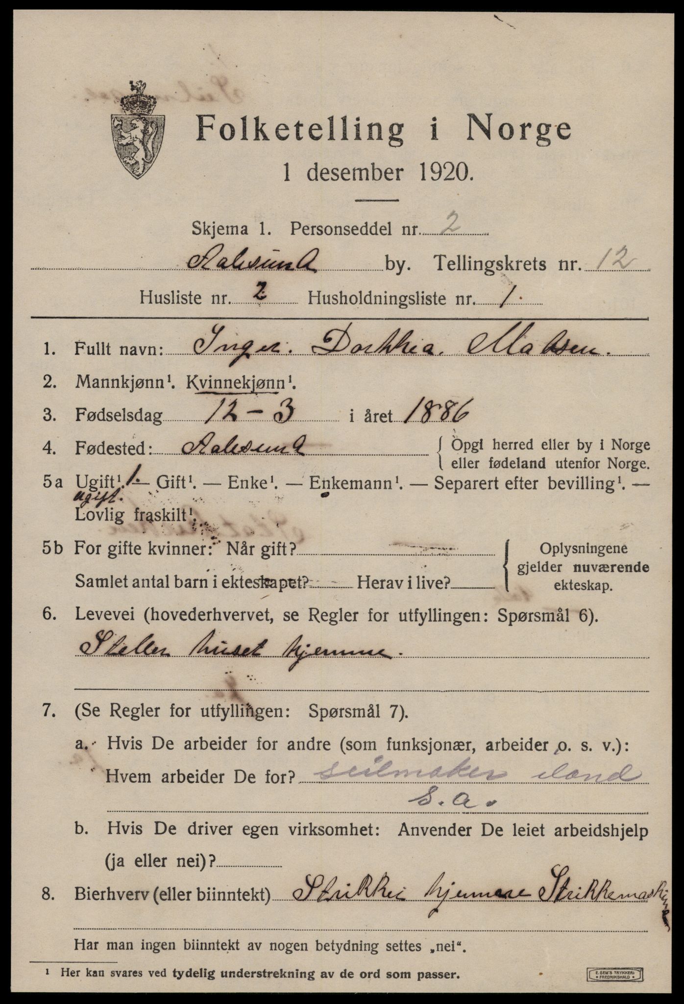 SAT, 1920 census for Ålesund, 1920, p. 26224