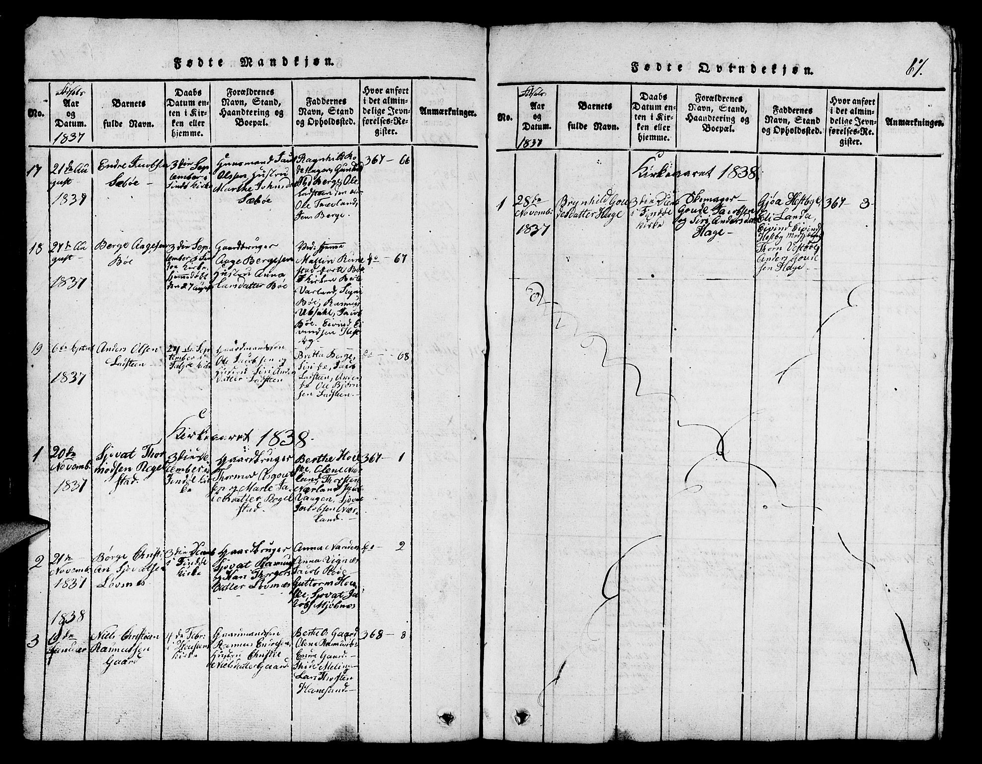 Finnøy sokneprestkontor, SAST/A-101825/H/Ha/Hab/L0001: Parish register (copy) no. B 1, 1816-1856, p. 67