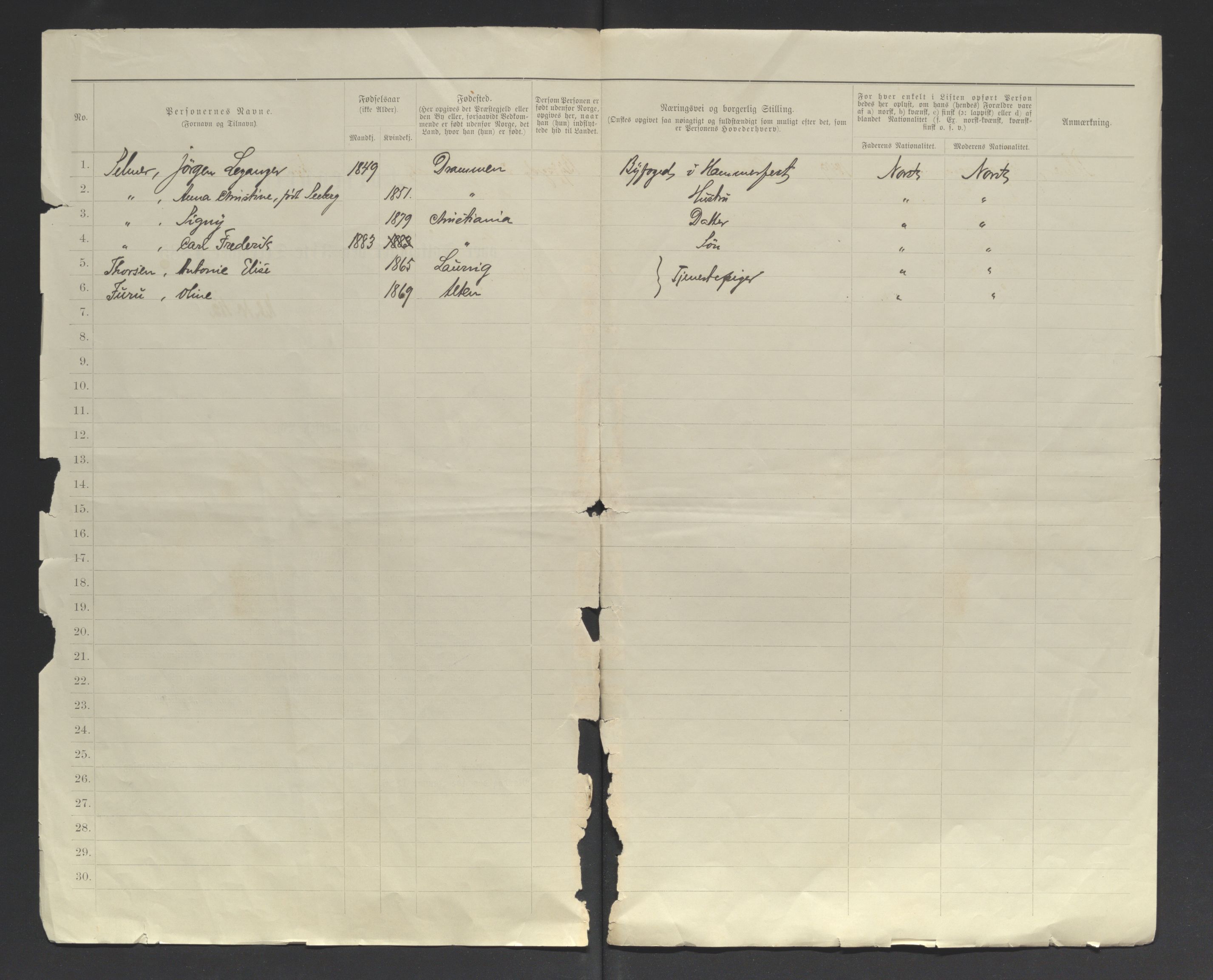 SATØ, 1885 census for 2001 Hammerfest, 1885, p. 1b