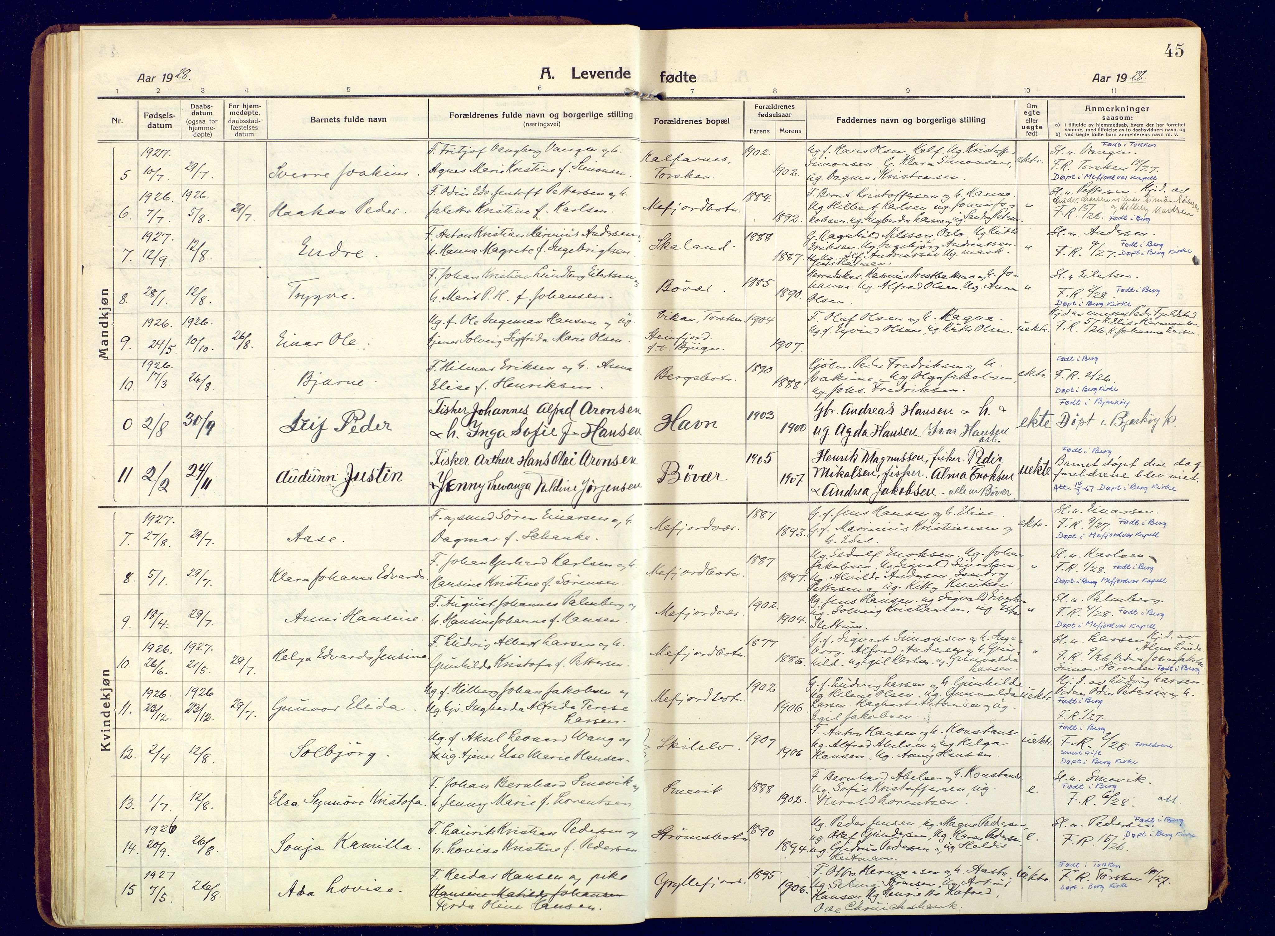 Berg sokneprestkontor, SATØ/S-1318/G/Ga/Gaa: Parish register (official) no. 9, 1916-1928, p. 45