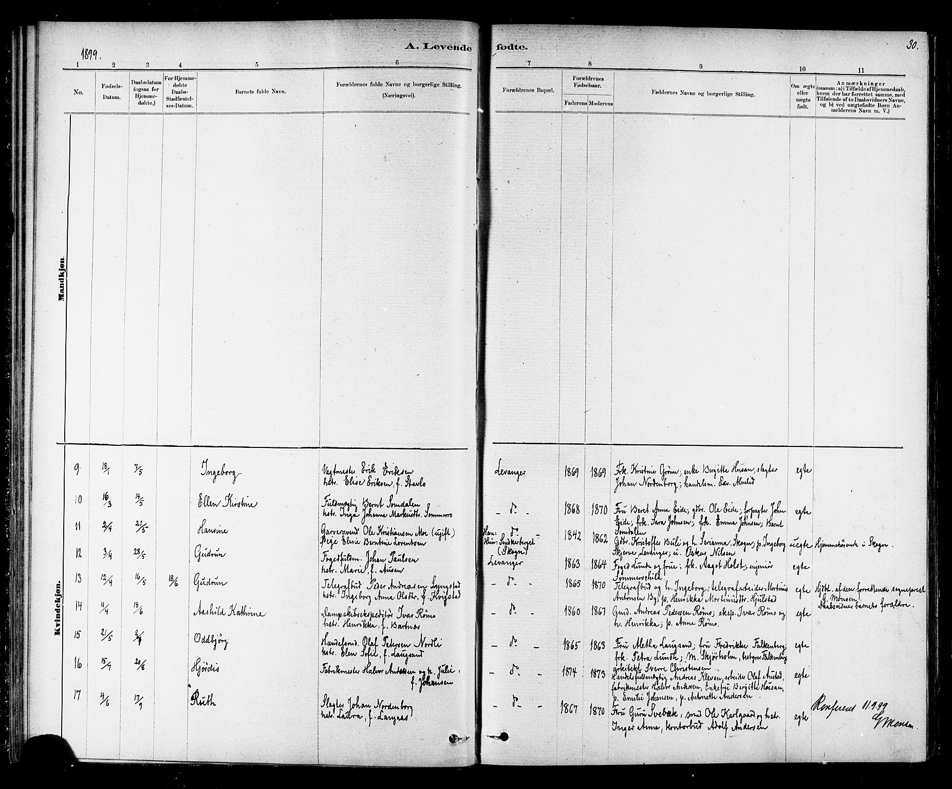 Ministerialprotokoller, klokkerbøker og fødselsregistre - Nord-Trøndelag, AV/SAT-A-1458/720/L0192: Parish register (copy) no. 720C01, 1880-1917, p. 30