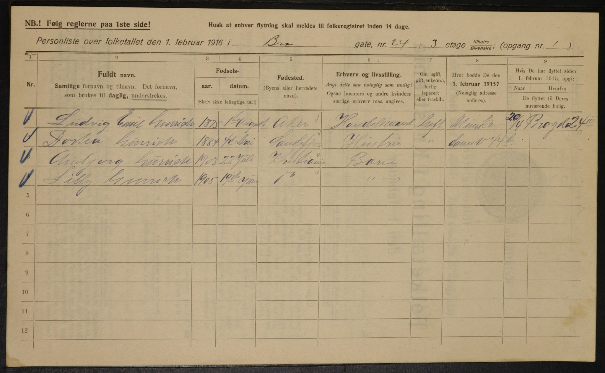 OBA, Municipal Census 1916 for Kristiania, 1916, p. 10111