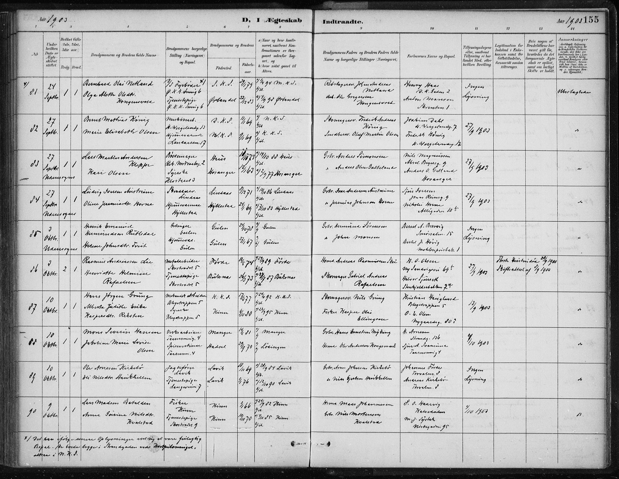 Korskirken sokneprestembete, AV/SAB-A-76101/H/Hab: Parish register (copy) no. D 3, 1887-1906, p. 155