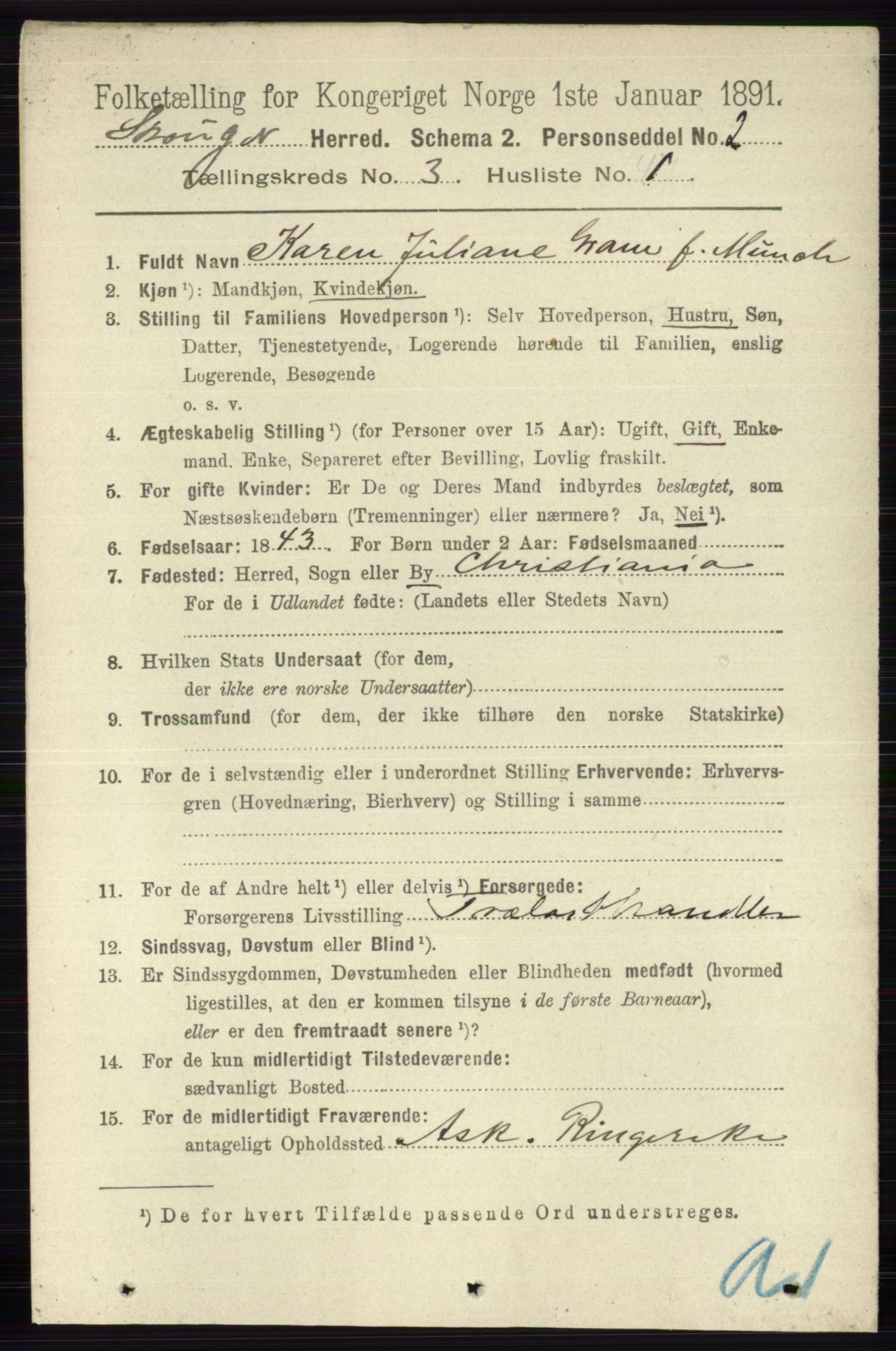 RA, 1891 census for 0712 Skoger, 1891, p. 1560